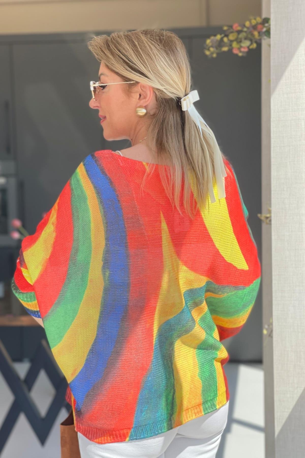 Turuncu Karışık Model Triko Bluz
