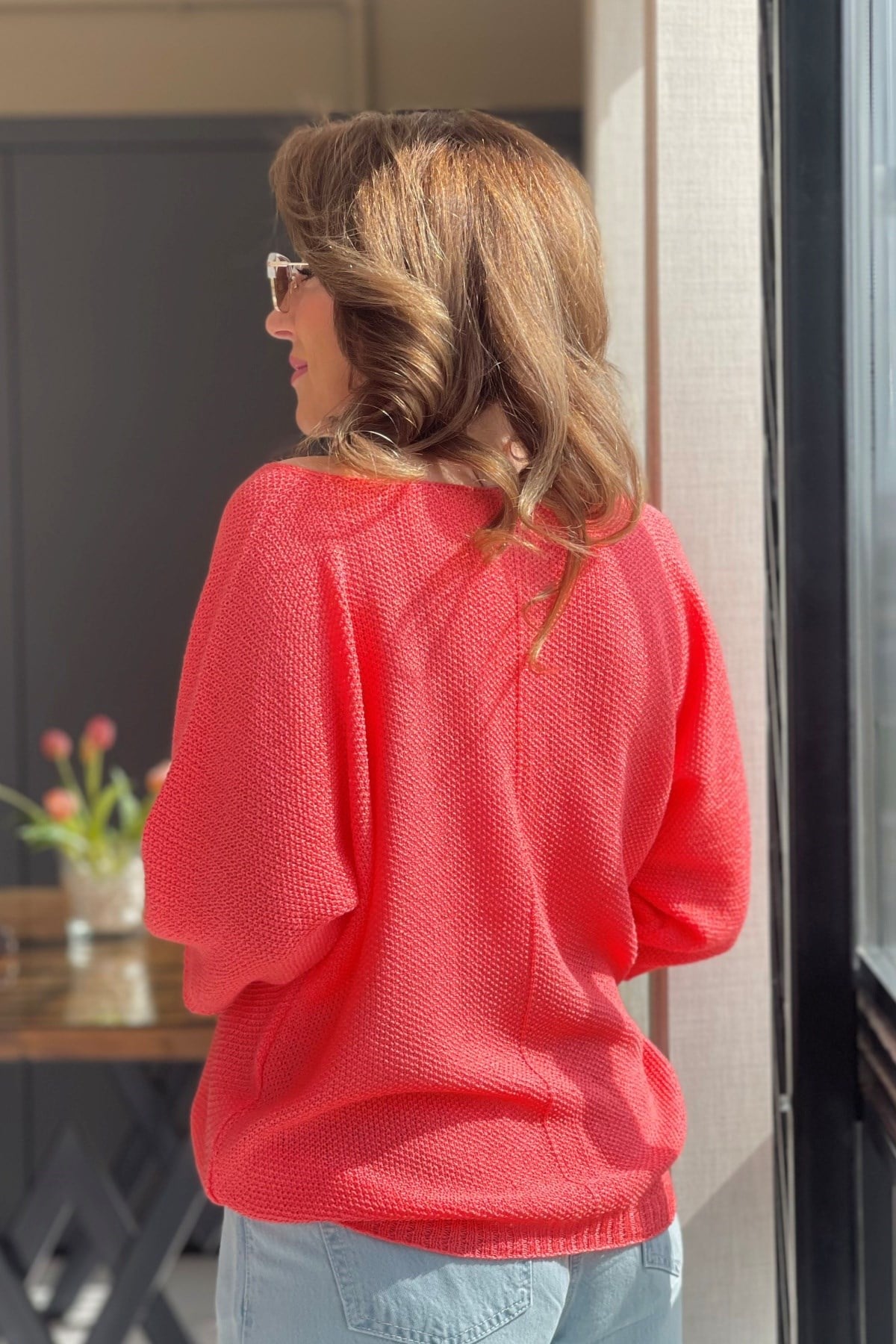 V Yaka Mercan Triko Bluz