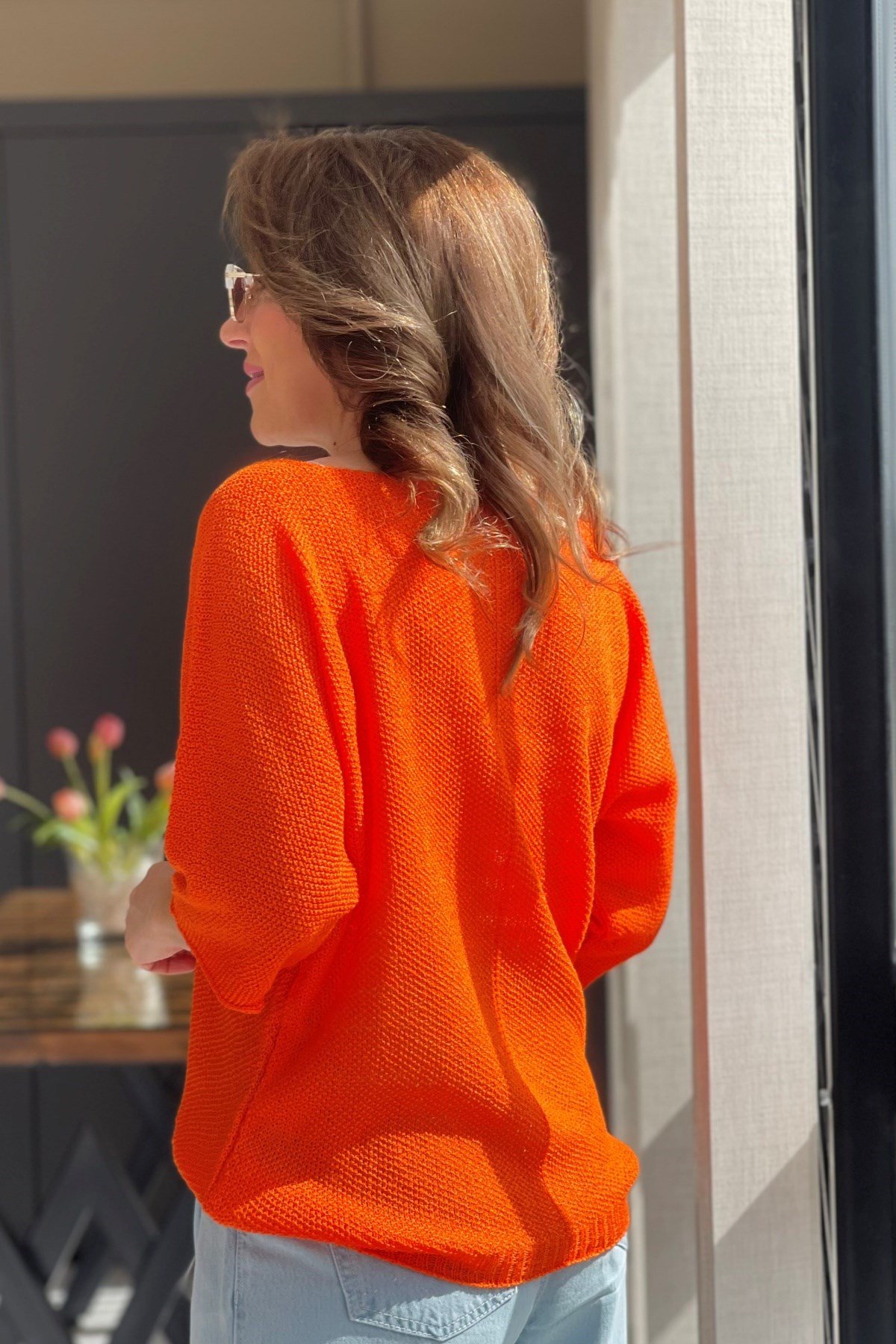 V Yaka Orange Triko Bluz