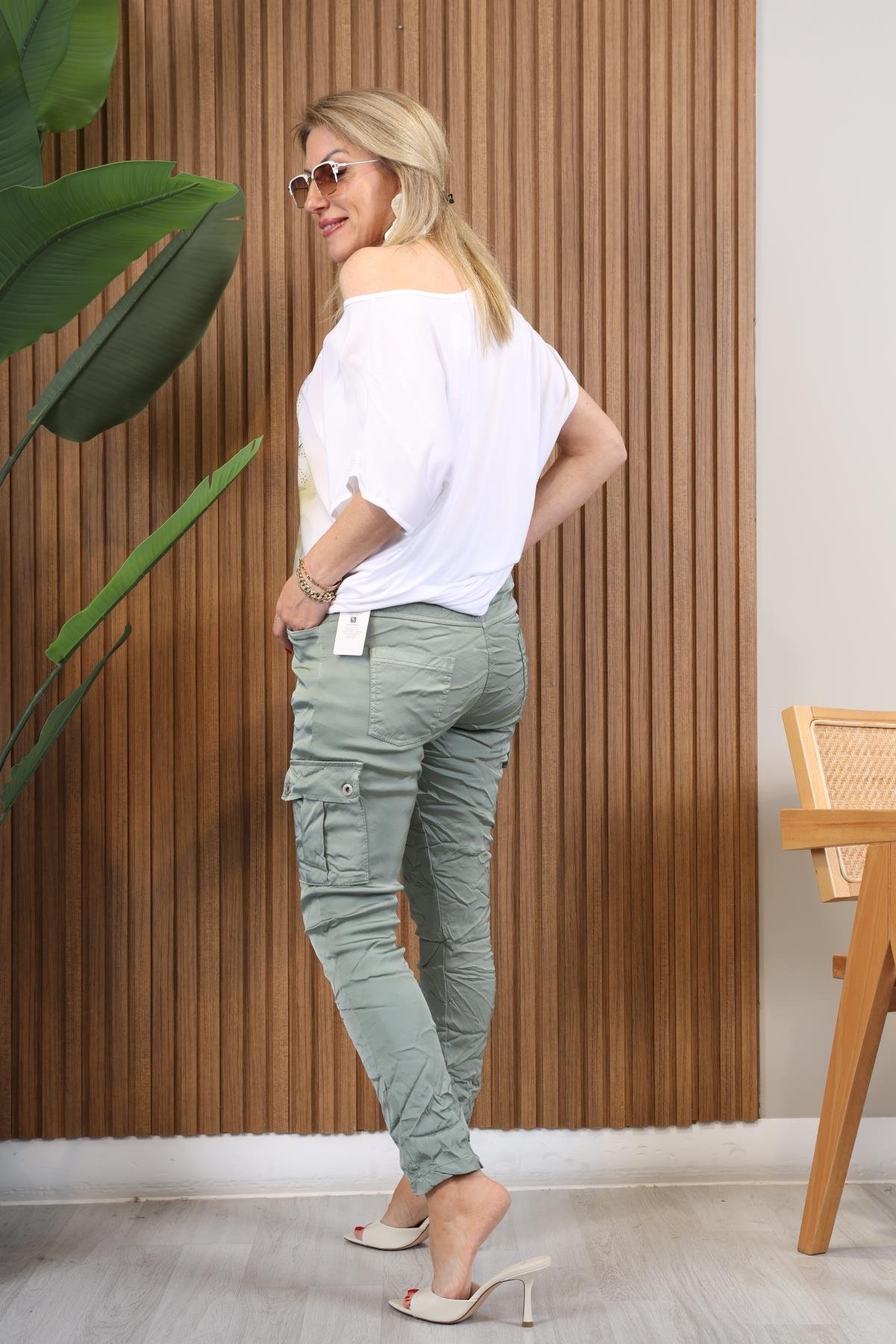 Yan Cep Model İthal Haki Pantolon