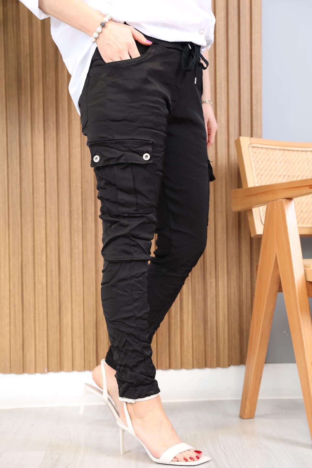 Yan Cep Model İthal Siyah Pantolon