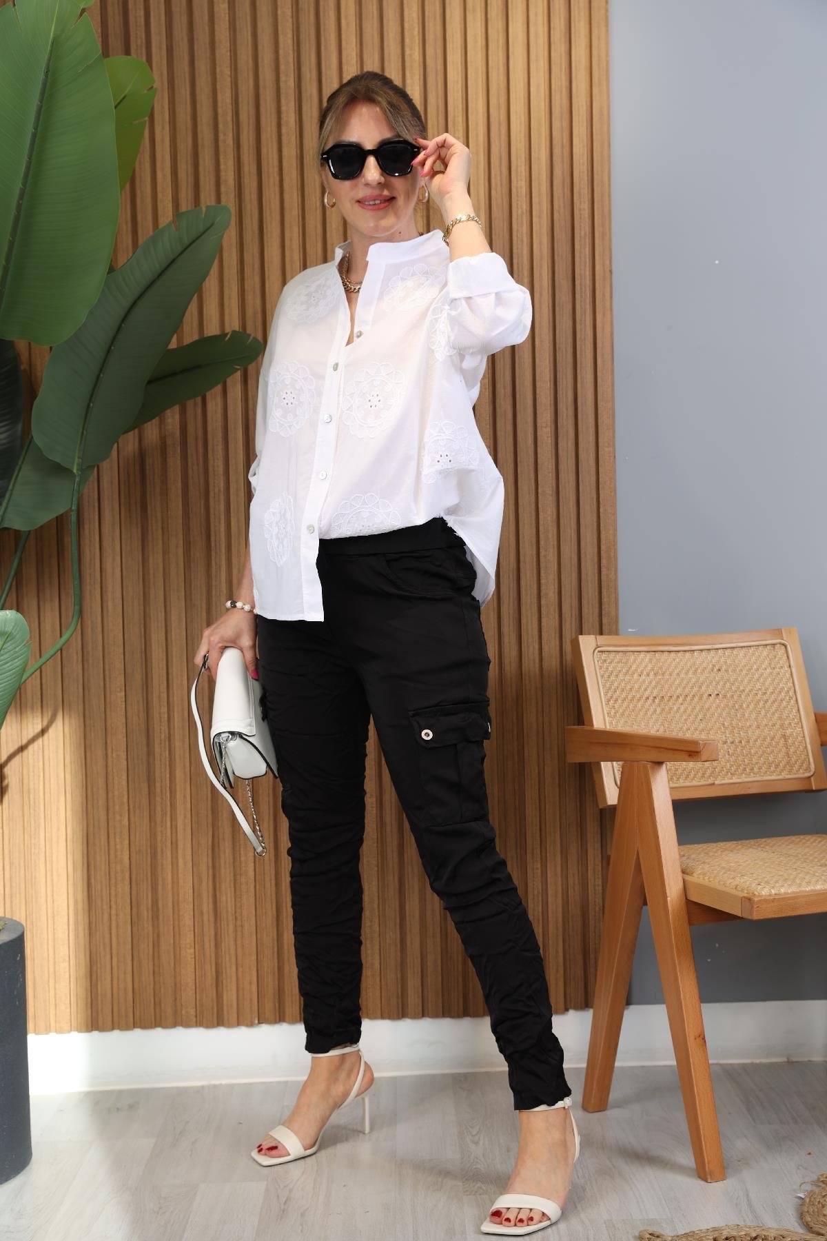 Yan Cep Model İthal Siyah Pantolon