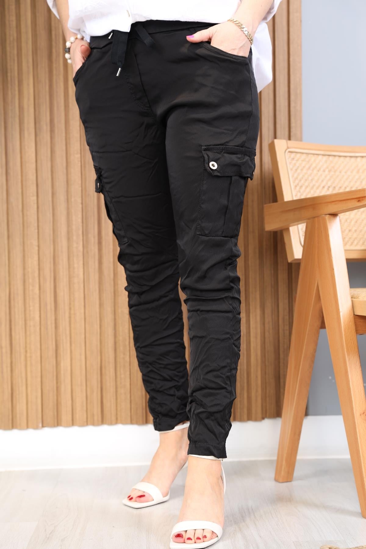 Yan Cep Model İthal Siyah Pantolon
