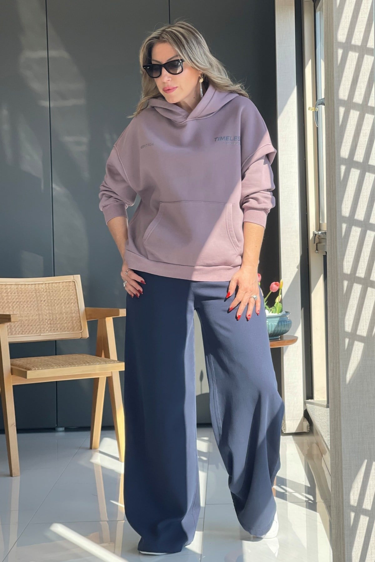 Yazı Detay Kapüşonlu Pudra Sweat