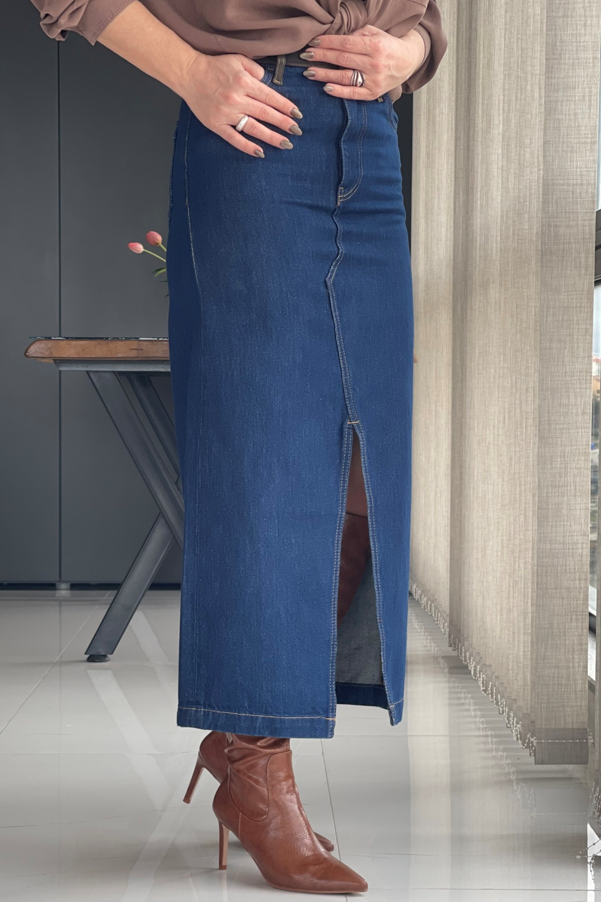 Yırtmaç Detay Jean Etek