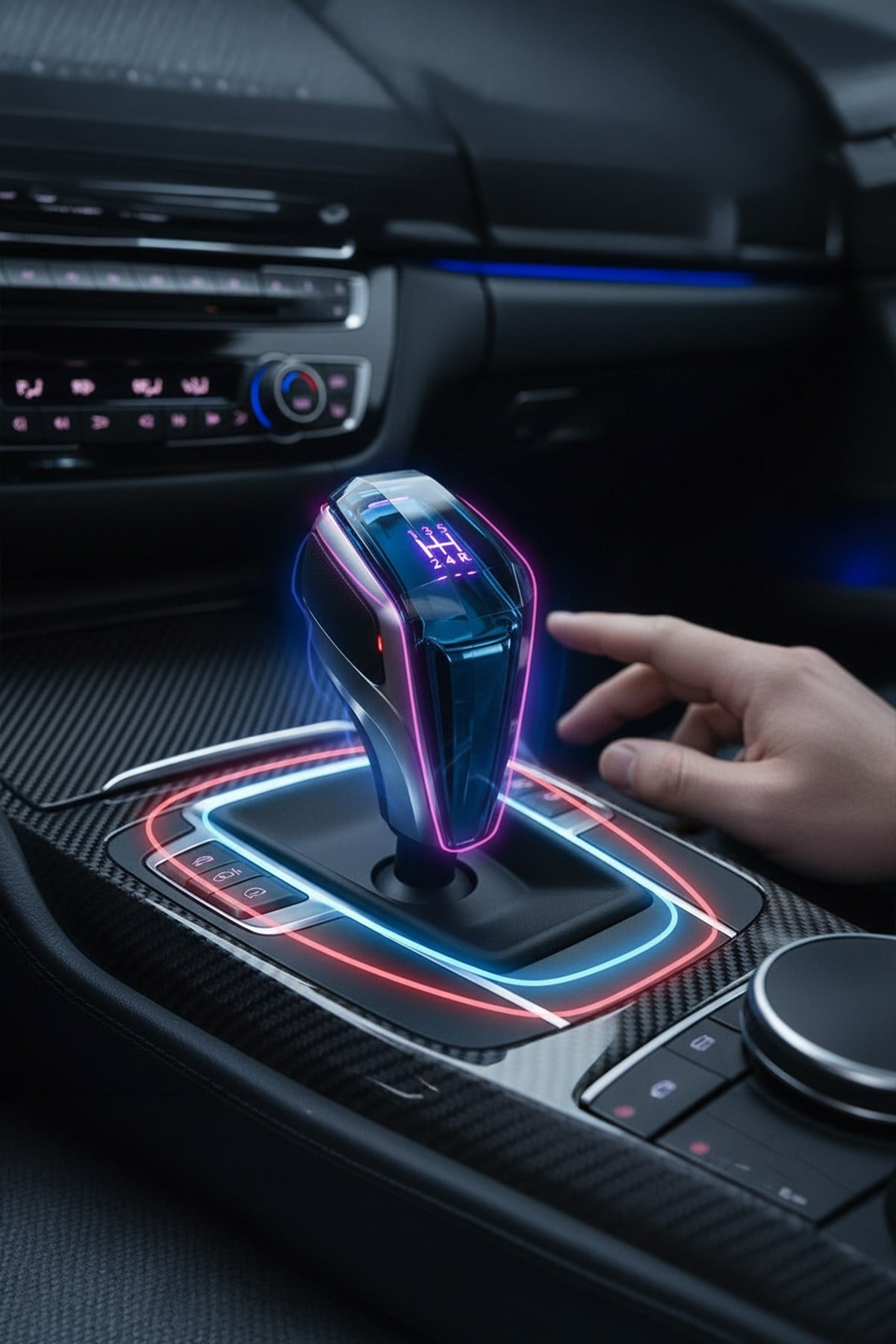 LED Işıklı Kristal Vites Topuzu 5 İleri USB Şarjlı Mavi Mor Aydınlatmalı Evrensel Araç Aksesuar