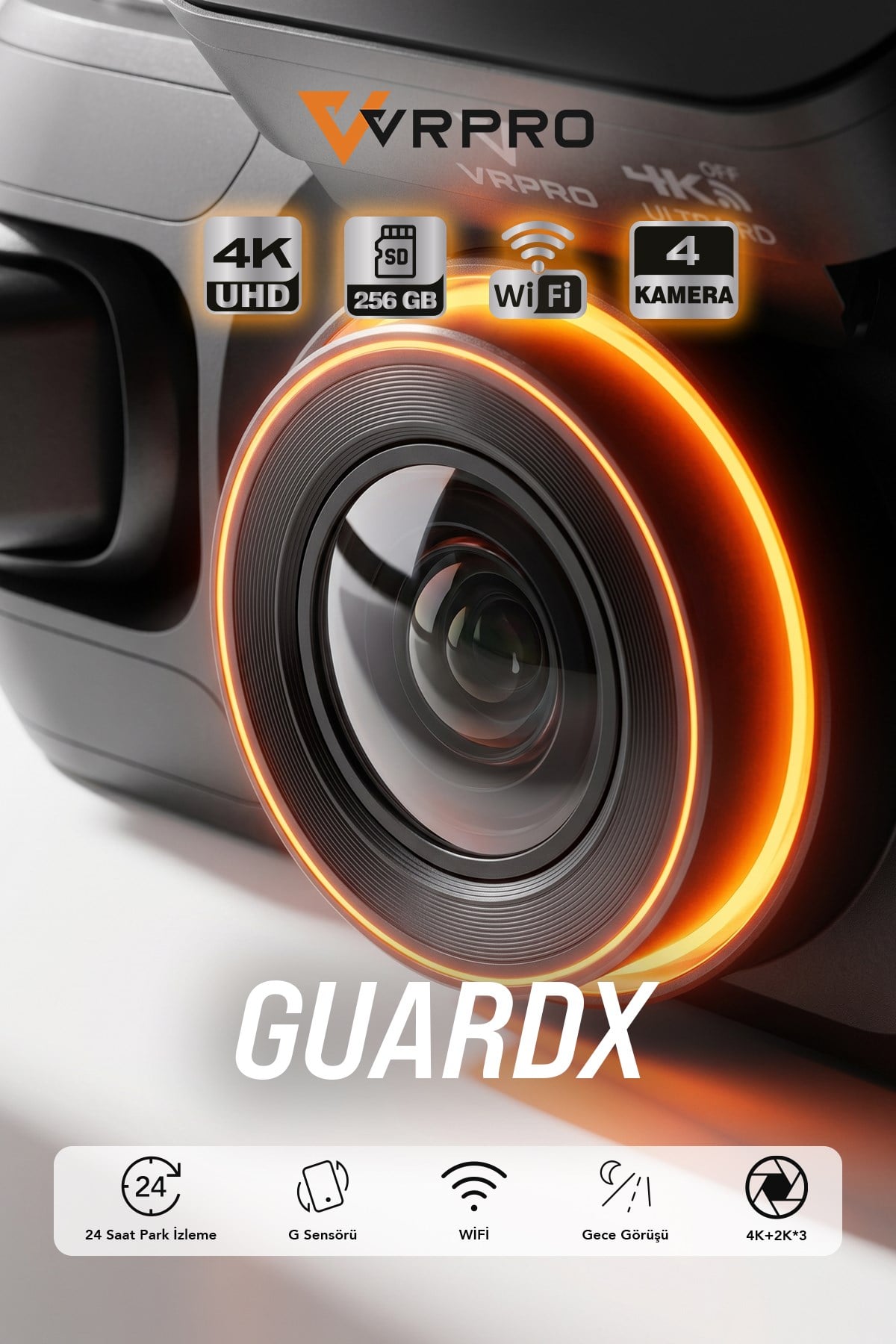 VRPRO GUARDX 4 Kameralı 4K UHD Wi-Fi Akıllı Araç Kamerası - 24 Saat Park İzleme & 256GB Destek