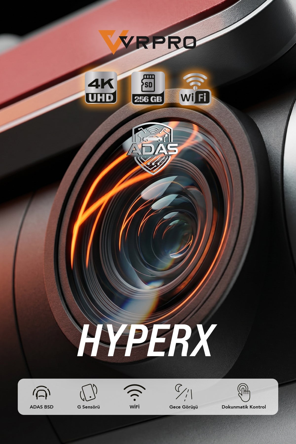 VRPRO HYPERX 4K UHD Dokunmatik Ekranlı Wi-Fi & GPS Araç Kamerası - ADAS Destekli