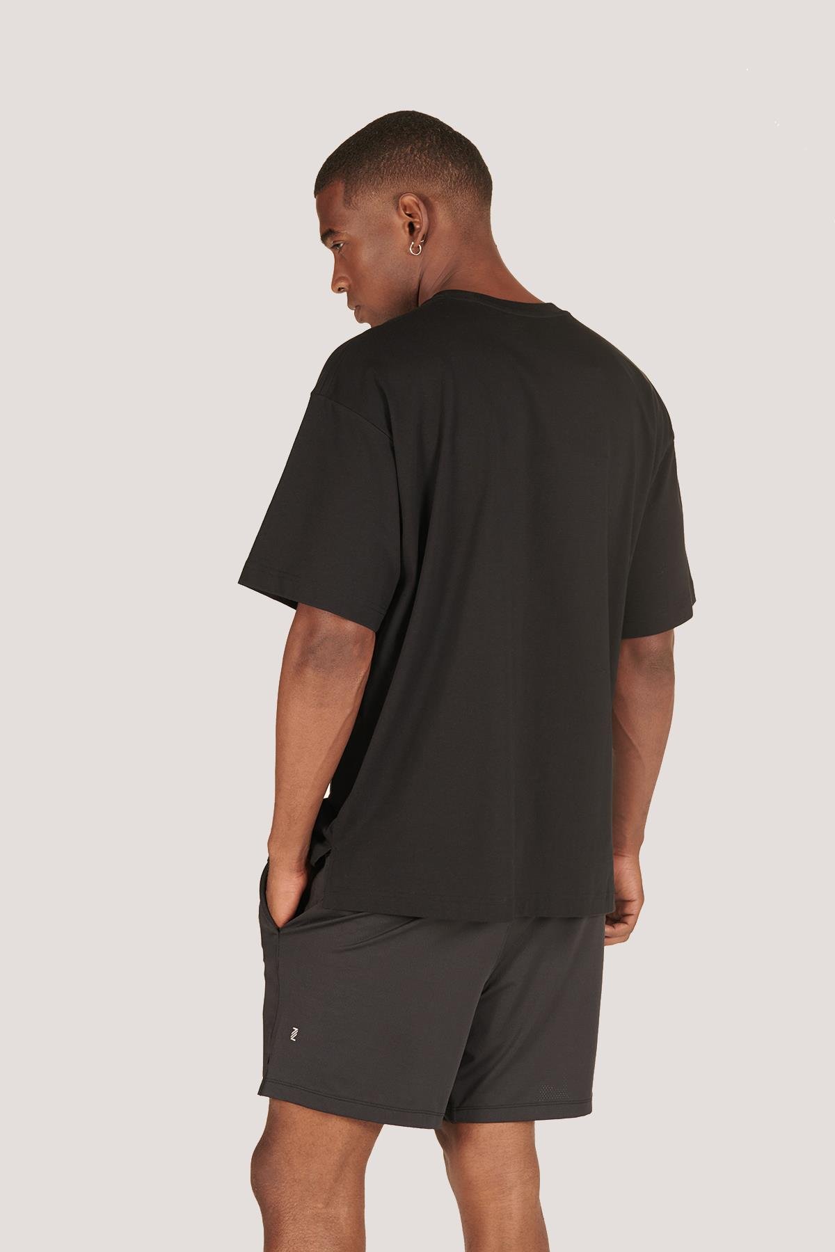 P-005654-Erkek 100% Pamuklu Oversize  Kısa Kol T-shirt-SİYAH