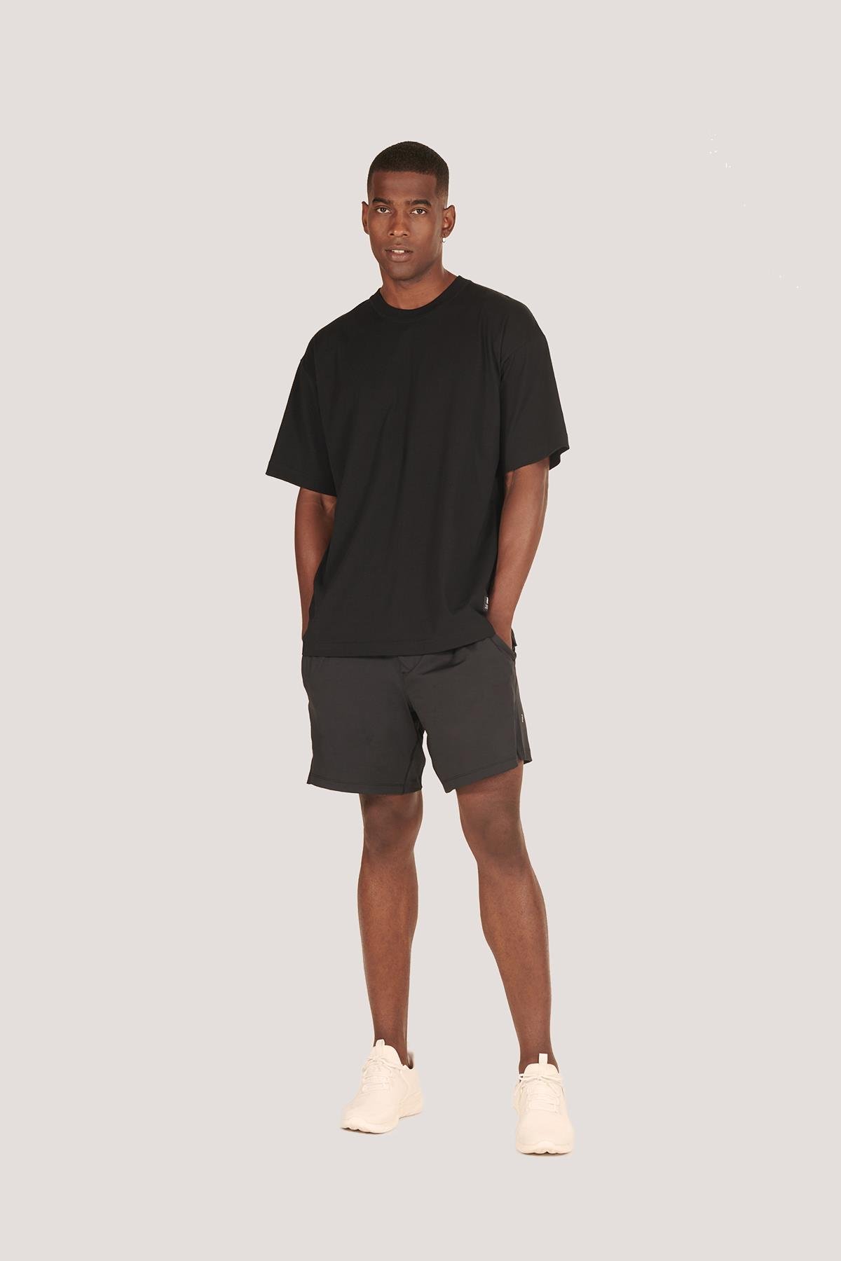 P-005654-Erkek 100% Pamuklu Oversize  Kısa Kol T-shirt-SİYAH