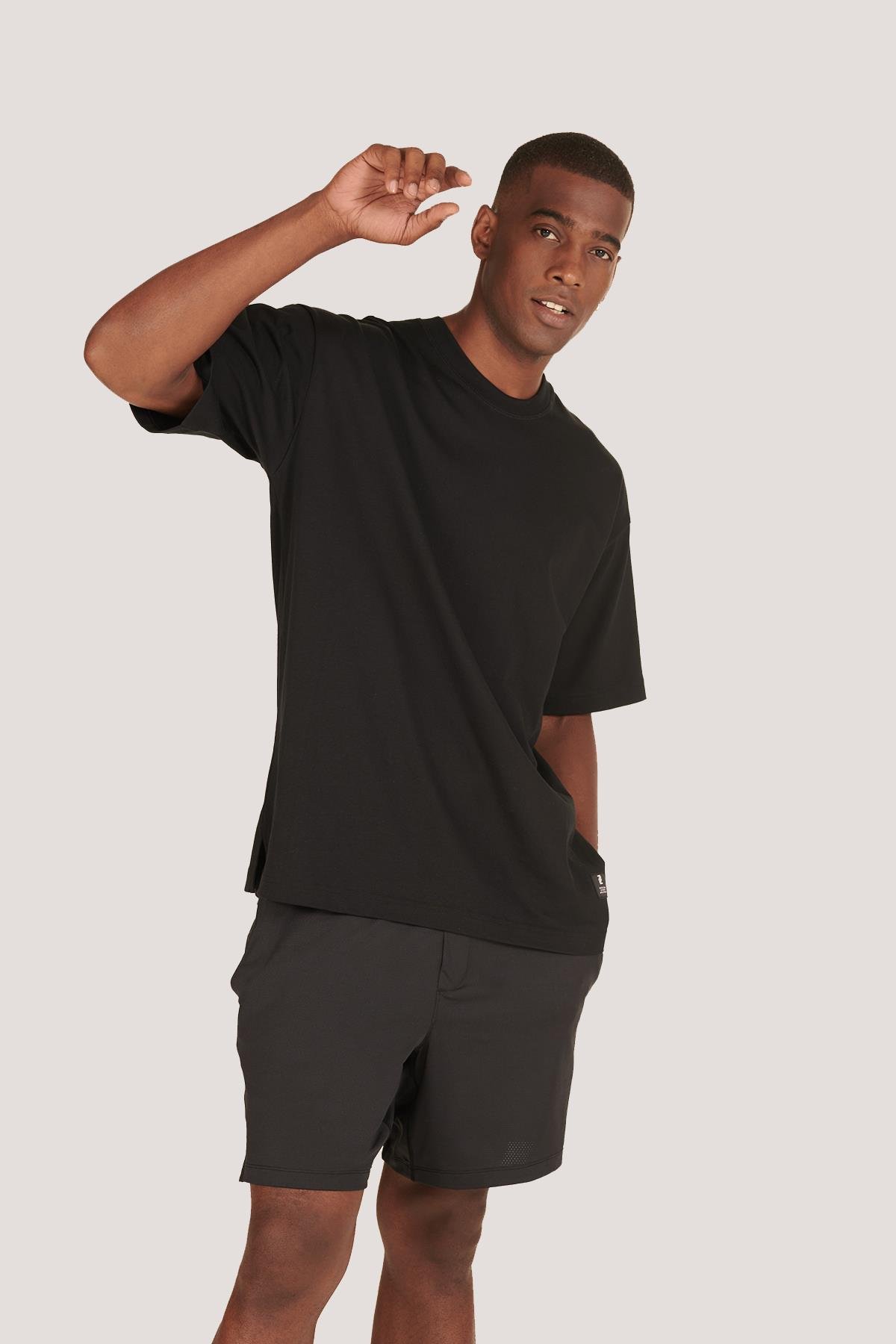 P-005654-Erkek 100% Pamuklu Oversize  Kısa Kol T-shirt-SİYAH
