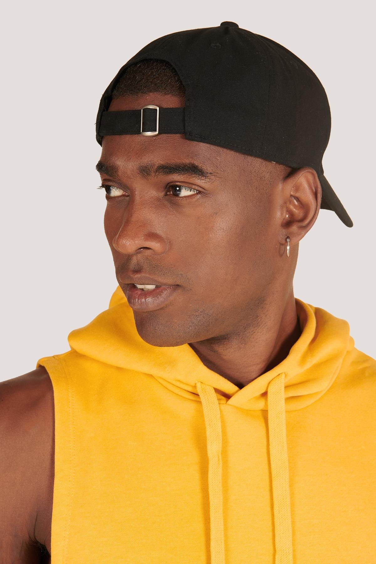 P-005672-Erkek Kapüşonlu Kolsuz Rahat Kesim Sıfır Kol Pamuklu Casual Spor T-shirt - Tişört-HARDAL
