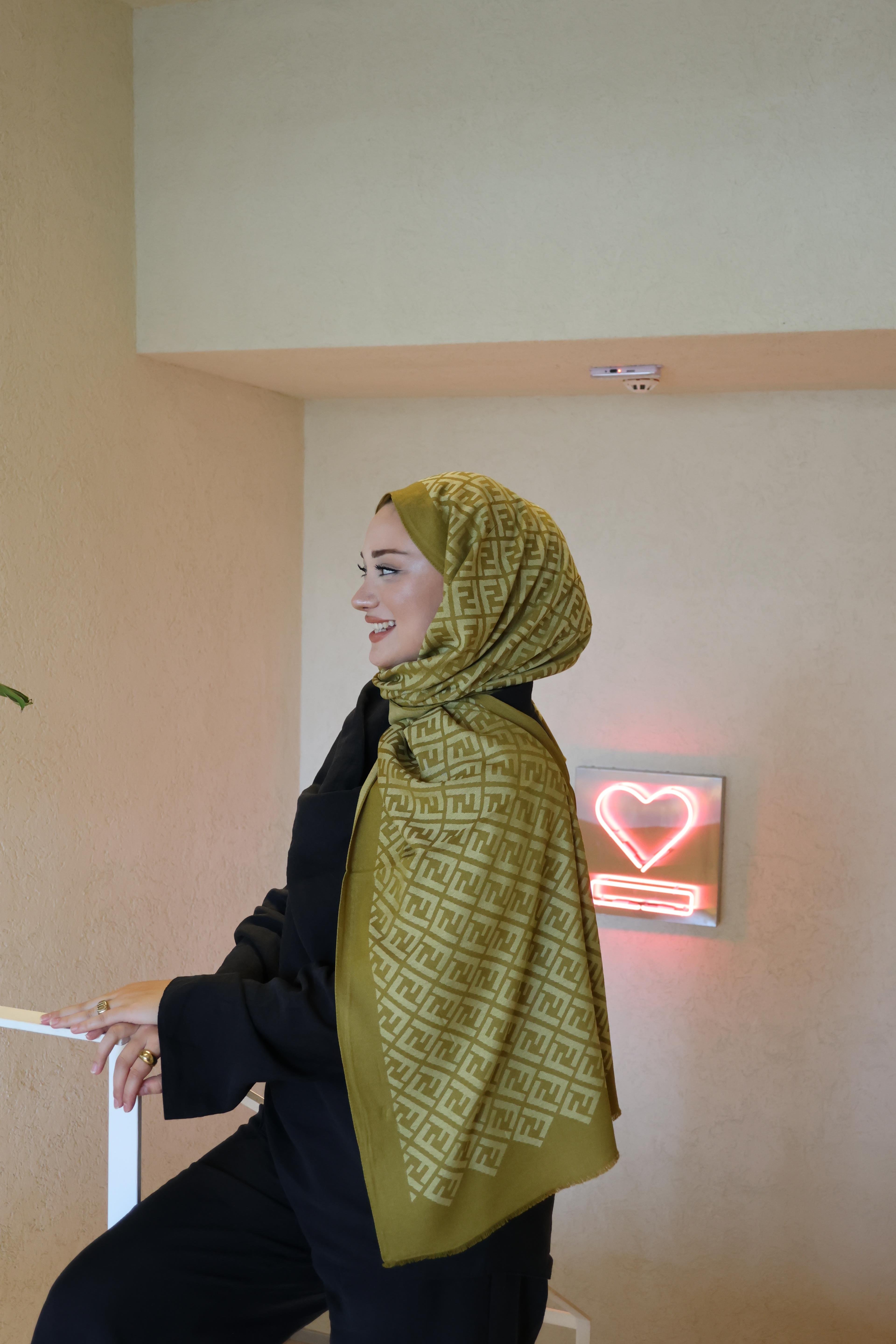 Şalland F Desen Yün Kaşmir Şal Yağ YeşiliFDSNYUNKASMIRSAL1000Şalland