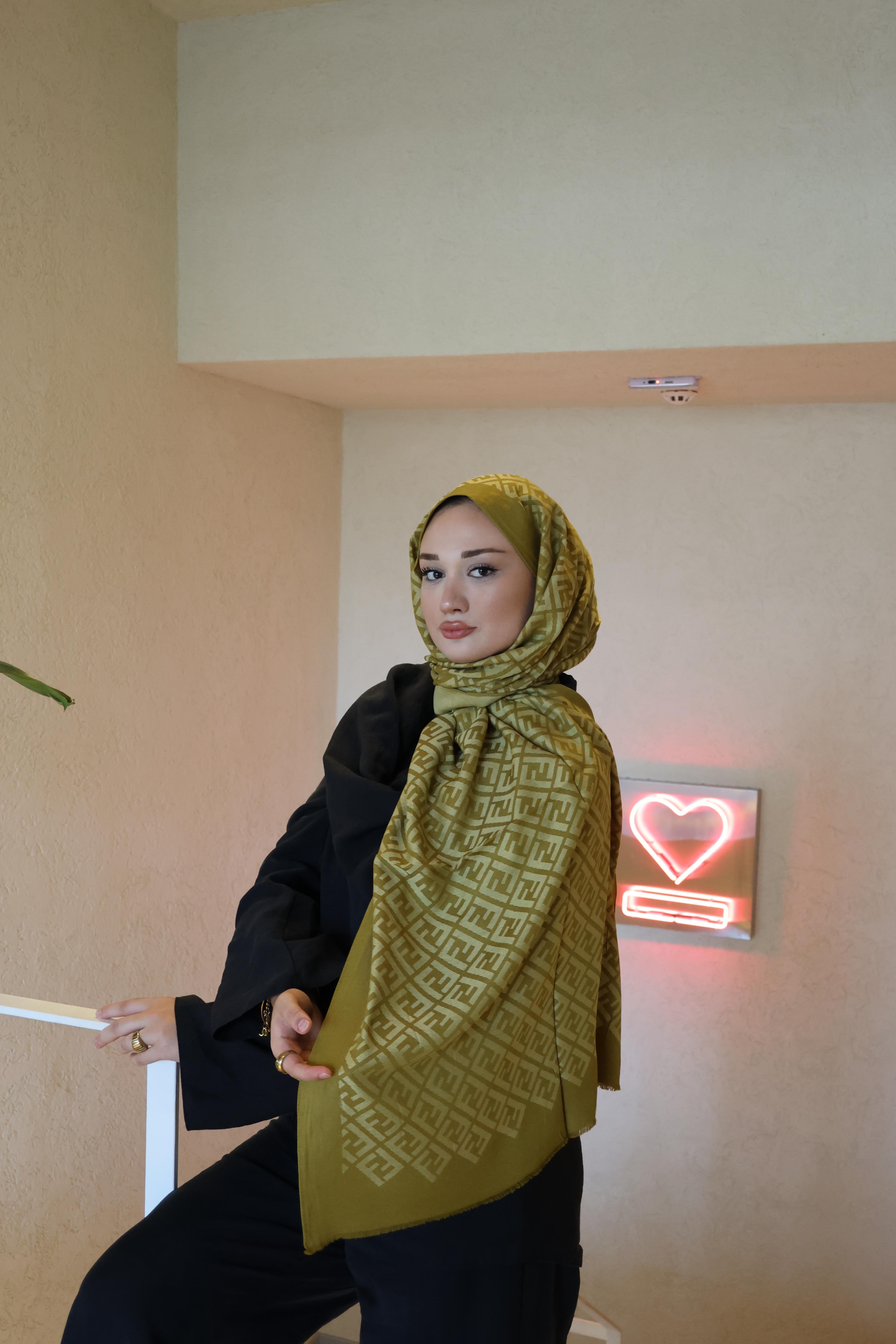 Şalland F Desen Yün Kaşmir Şal Yağ YeşiliFDSNYUNKASMIRSAL1000Şalland