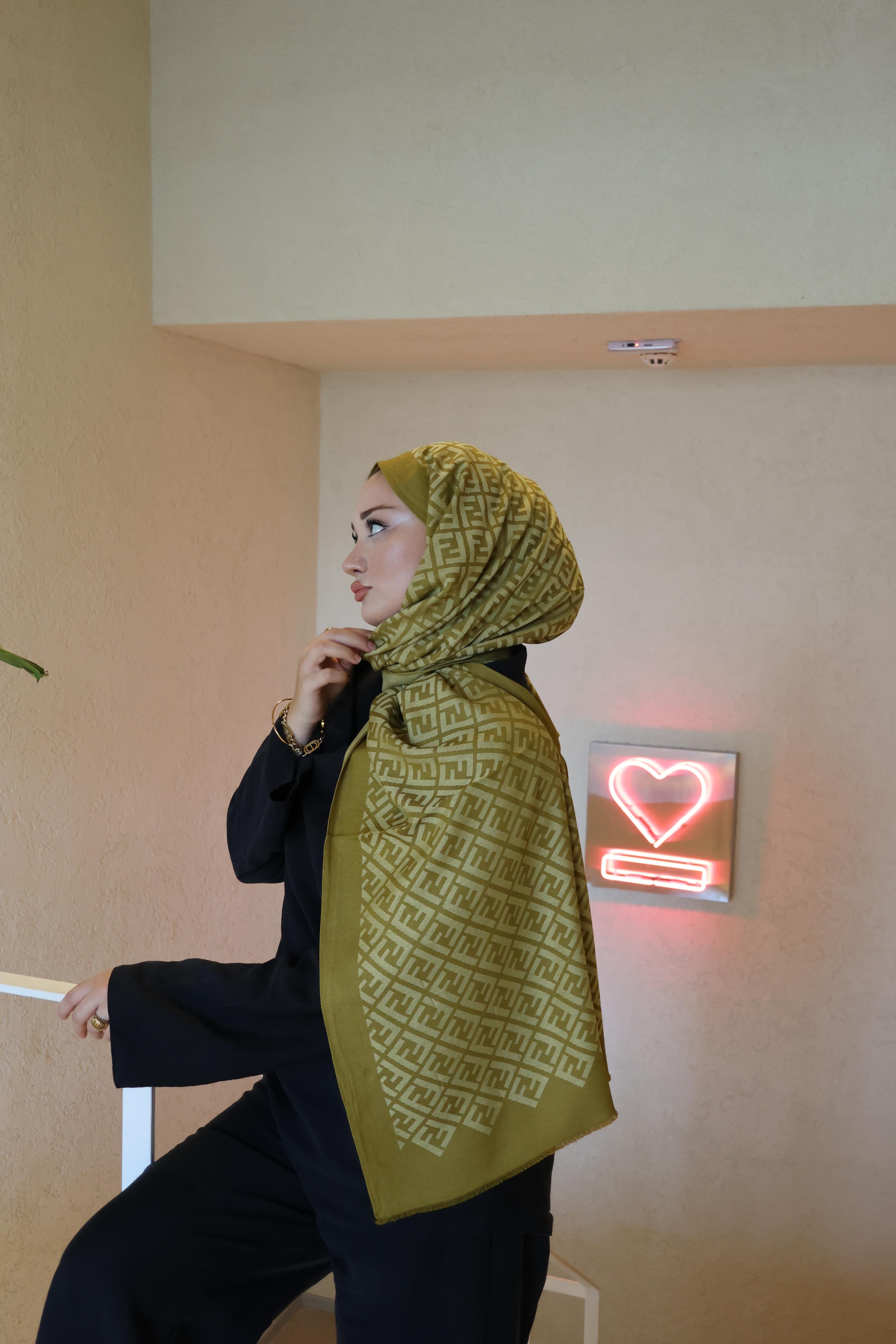 Şalland F Desen Yün Kaşmir Şal Yağ YeşiliFDSNYUNKASMIRSAL1000Şalland