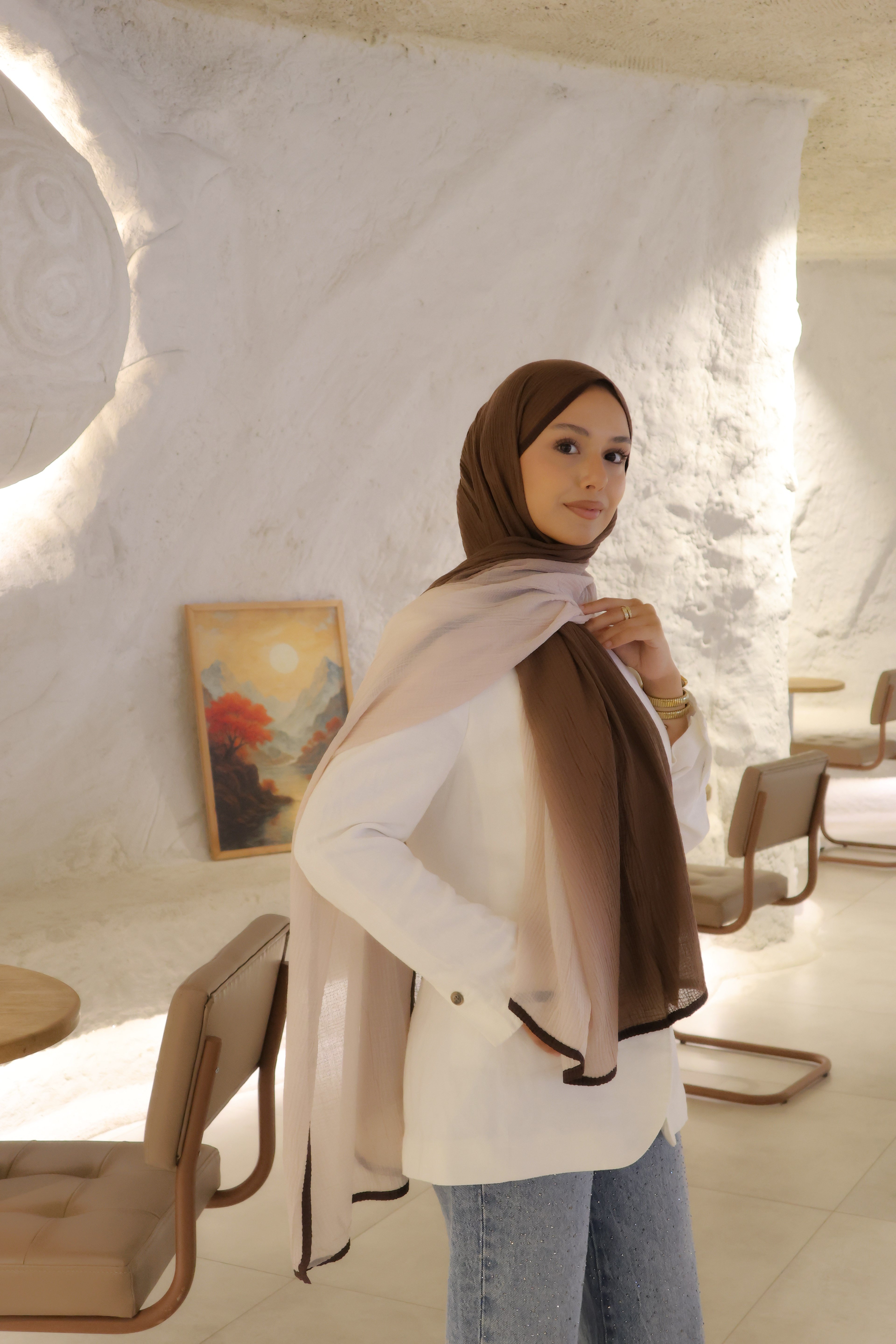 Şalland Müslin Degrade Şal Sütlü Kahve - TaşMUSLINDEGRADESAL1000Şalland