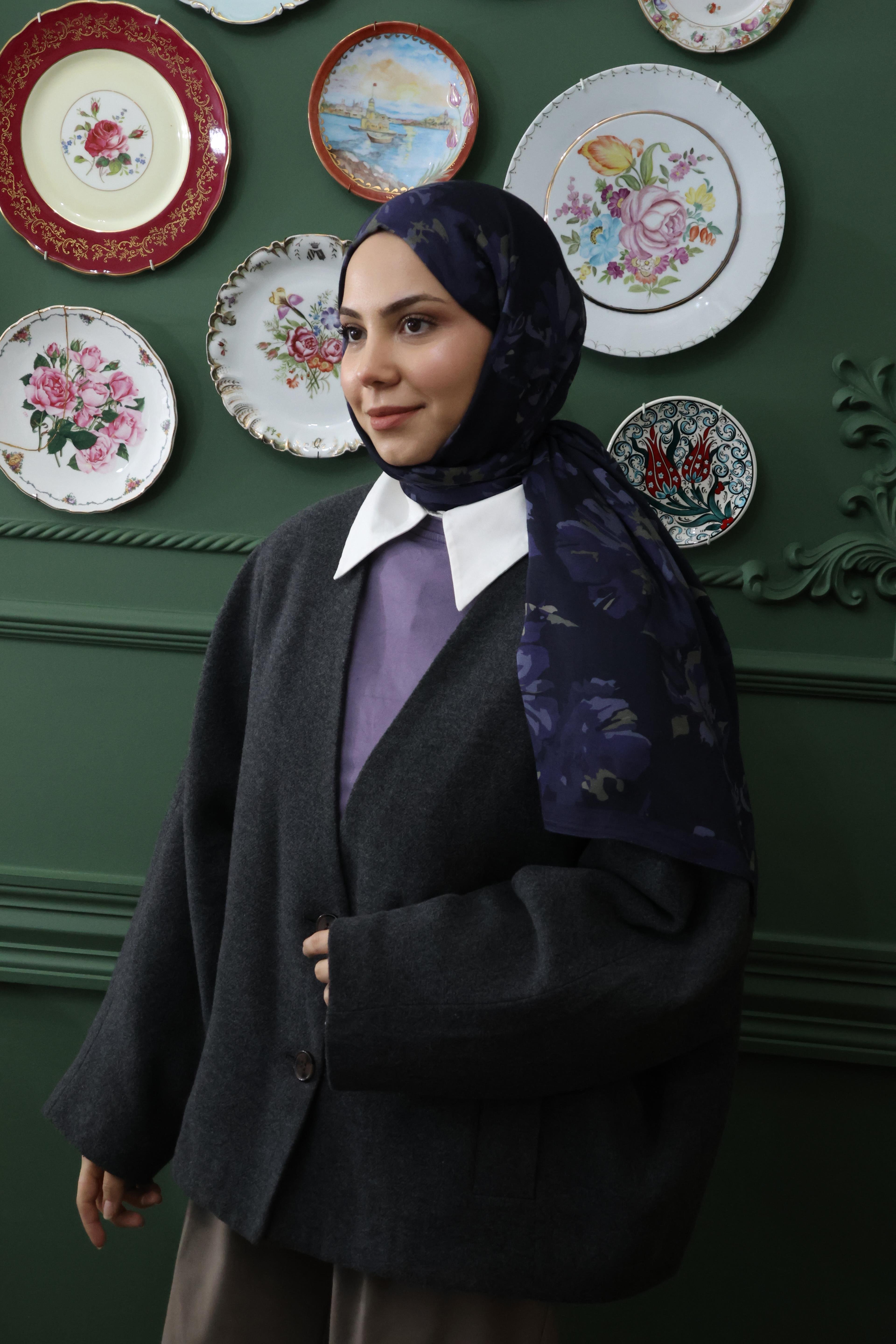 Şalland Vera Desenli Pamuk Viskon Şal LacivertVERADSNPAMSAL1000Şalland