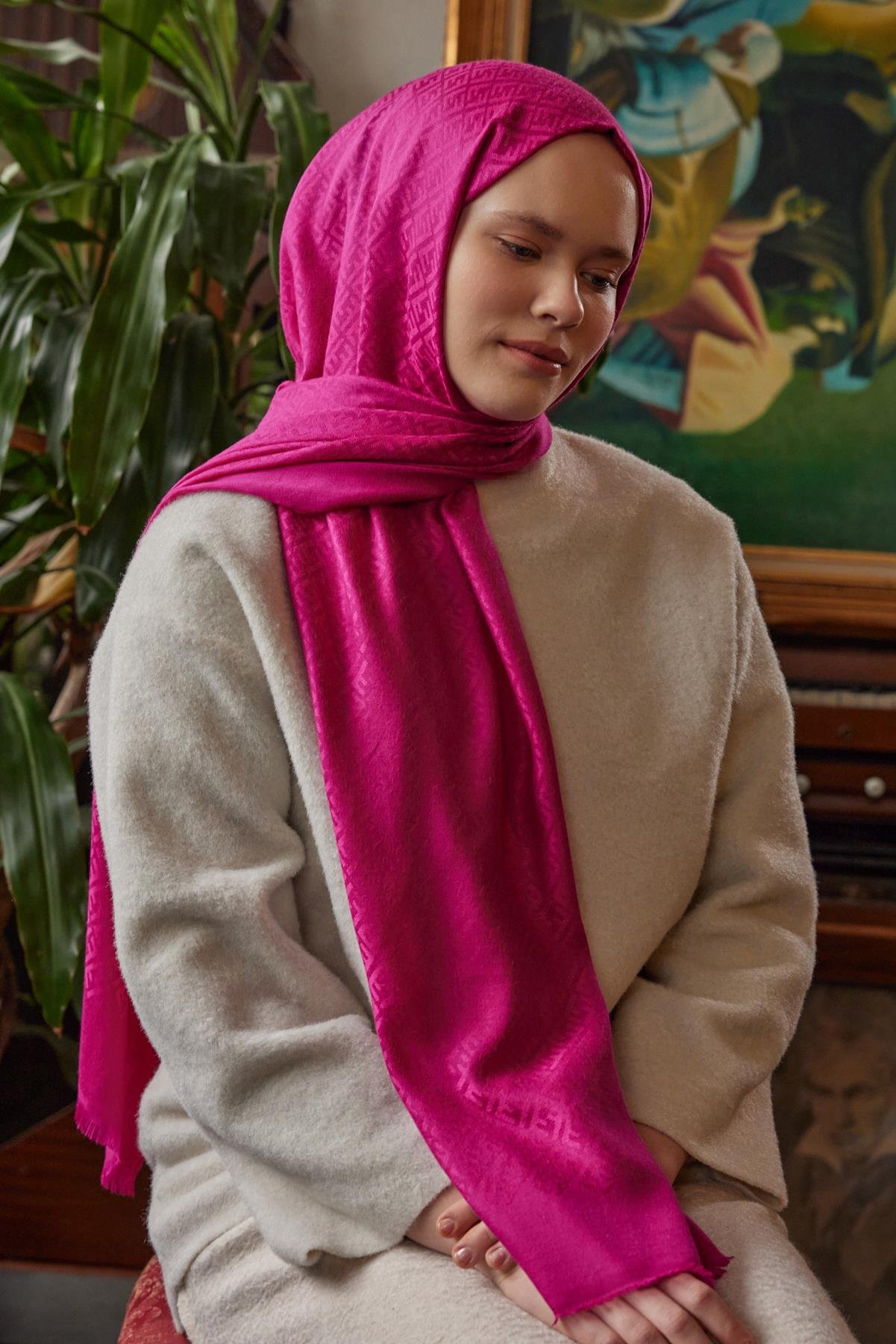 Şalland Yün Kaşmir Şal FuşyaYUNKASMIRSAL1000Şalland