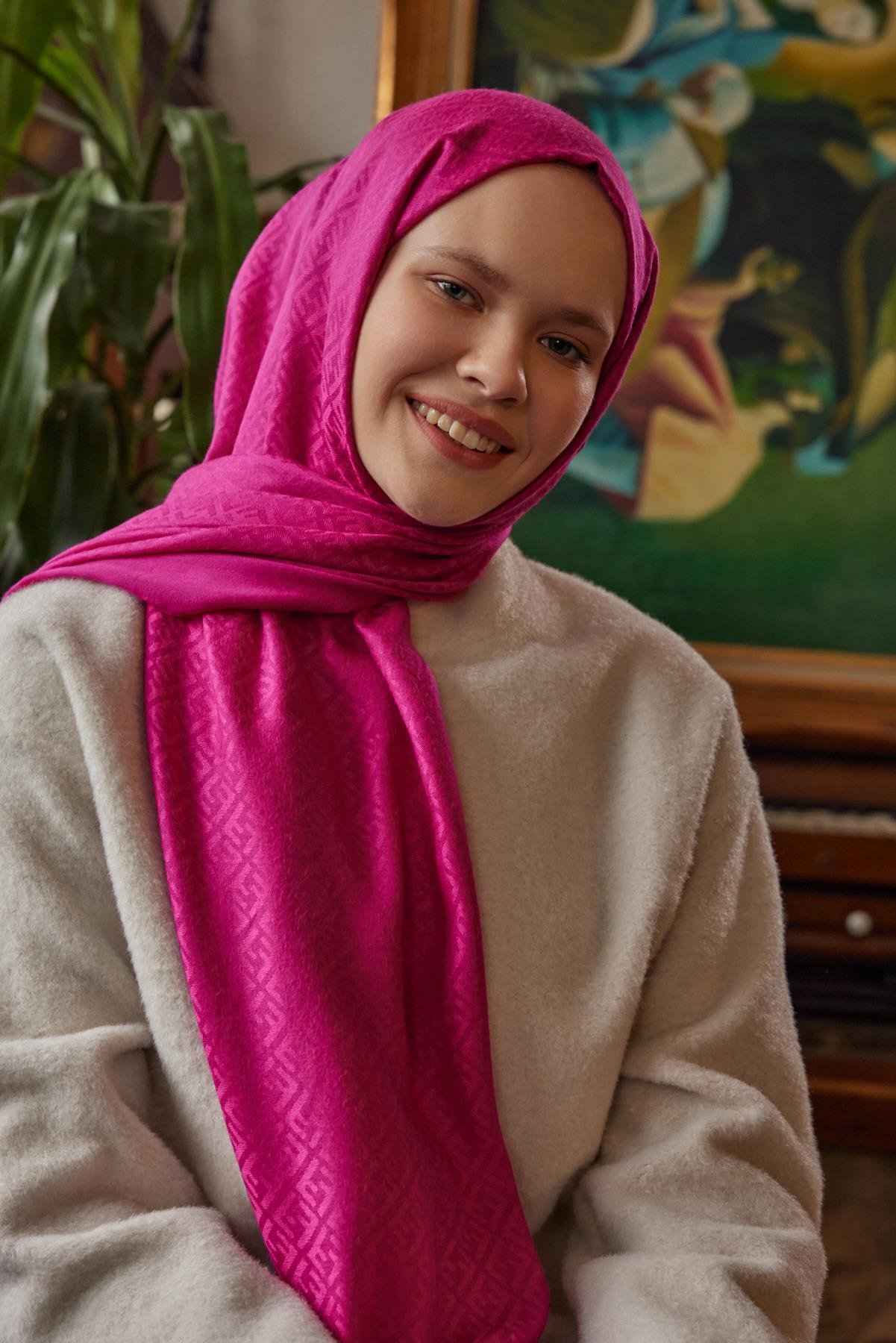 Şalland Yün Kaşmir Şal FuşyaYUNKASMIRSAL1000Şalland