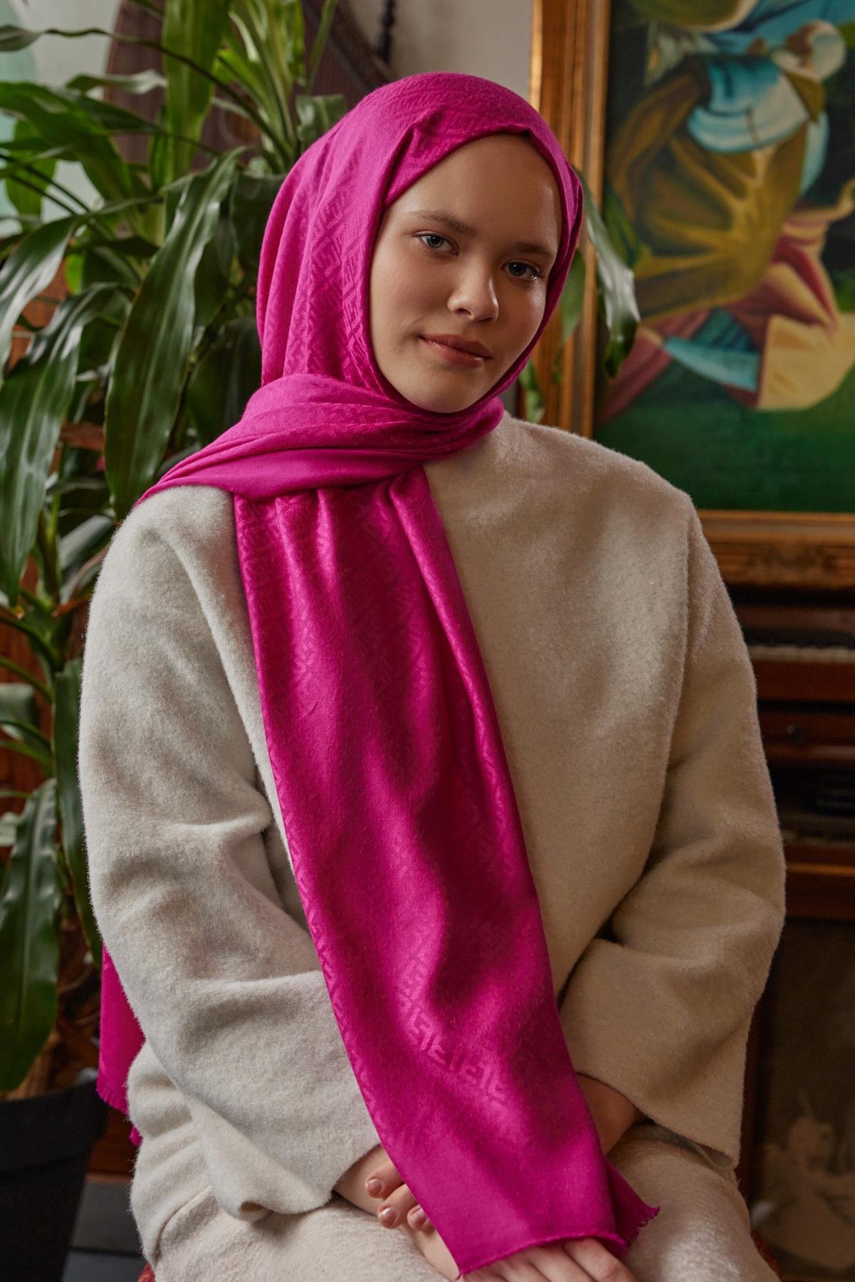 Şalland Yün Kaşmir Şal FuşyaYUNKASMIRSAL1000Şalland