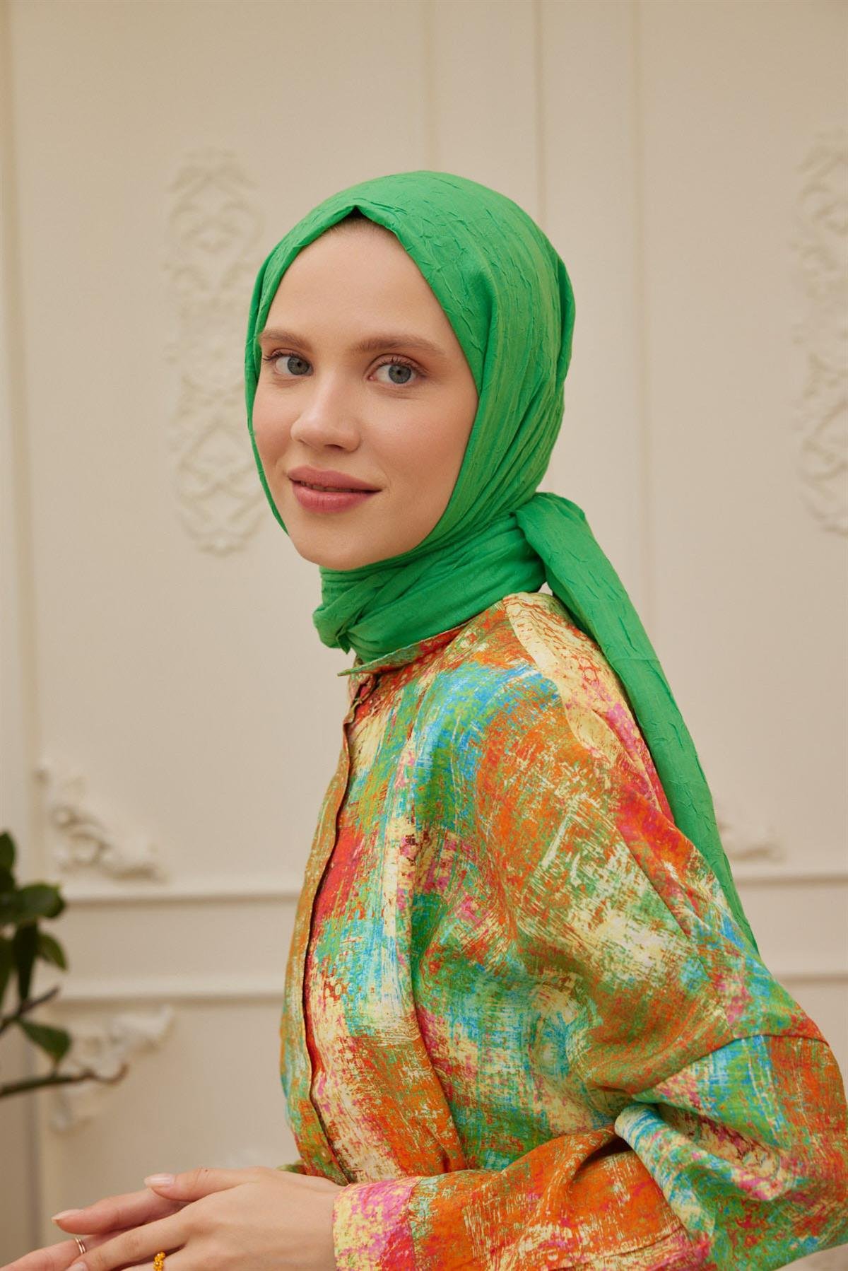 Viskon Kraş Şal Yeşil Elmavskkra0005Şalland