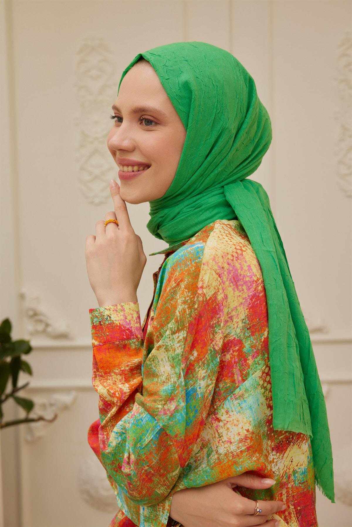 Viskon Kraş Şal Yeşil Elmavskkra0005Şalland