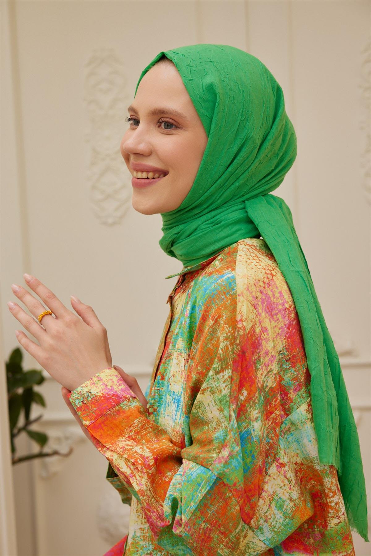 Viskon Kraş Şal Yeşil Elmavskkra0005Şalland