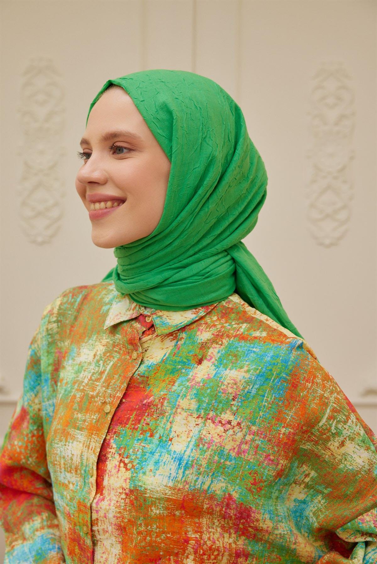 Viskon Kraş Şal Yeşil Elmavskkra0005Şalland