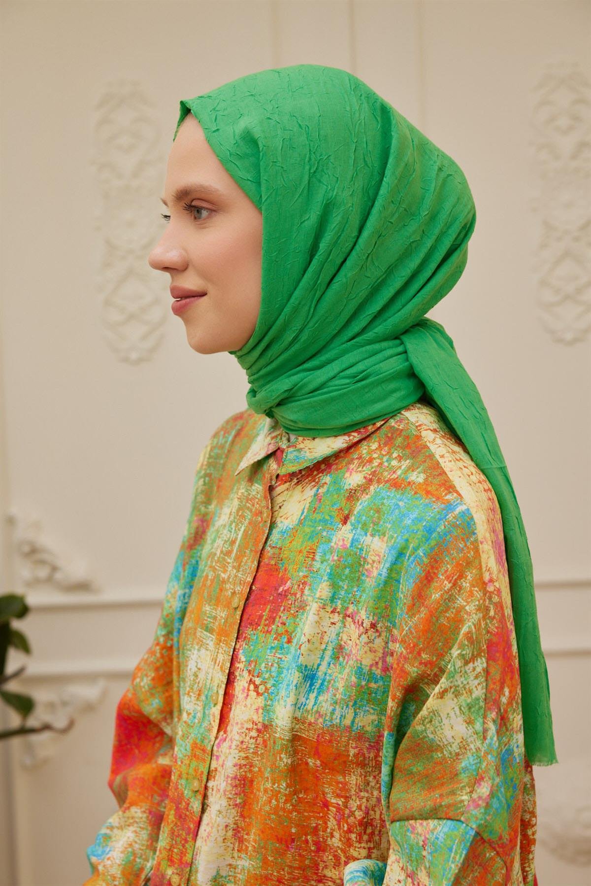 Viskon Kraş Şal Yeşil Elmavskkra0005Şalland