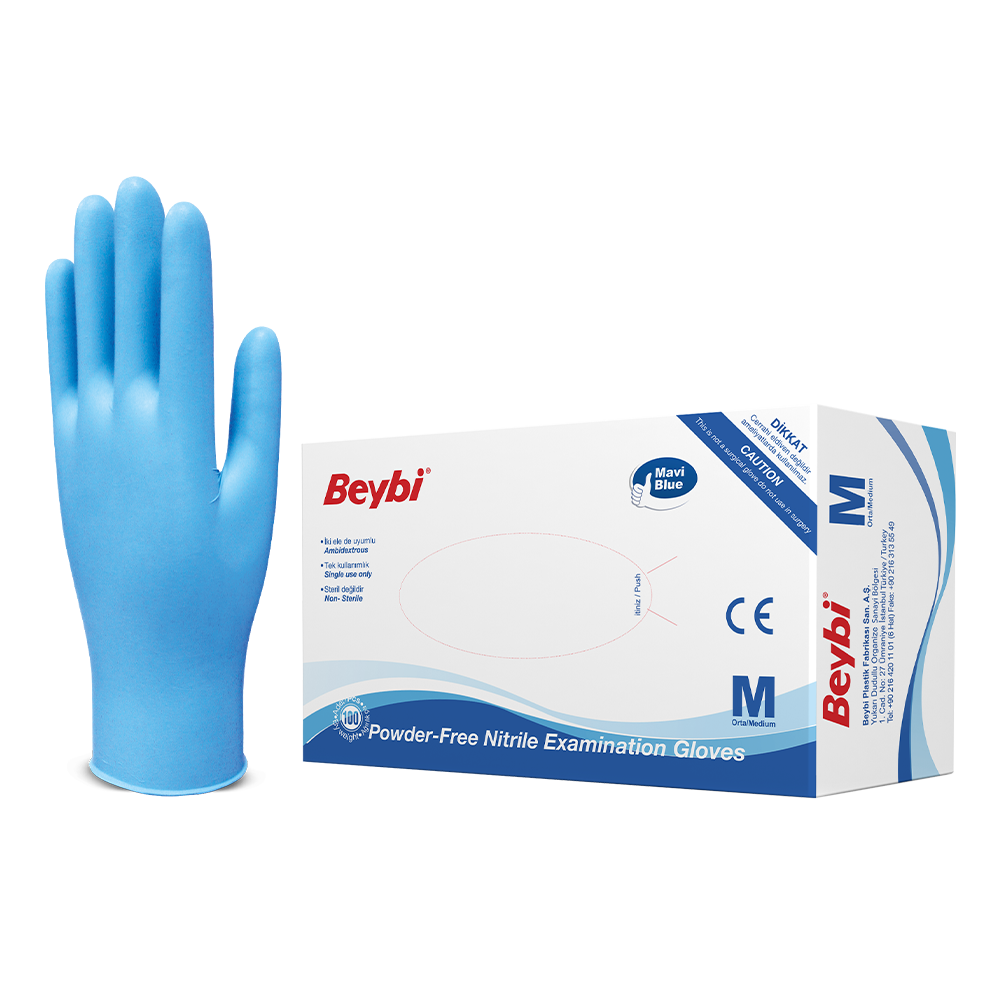 Beybi Nitril Eldiven Mavi Medium 100'lü