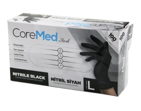 Coremed Nitril Eldiven Pudrasız Siyah Large 100'lü