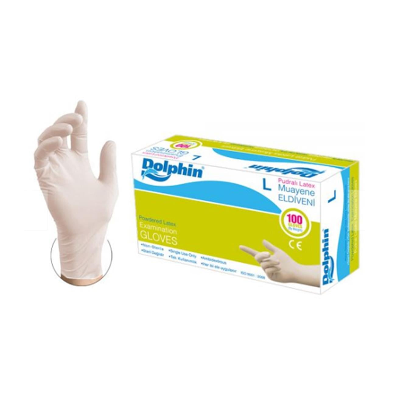 Dolphin Muayene Eldiveni Lateks Pudralı Large 100'lü
