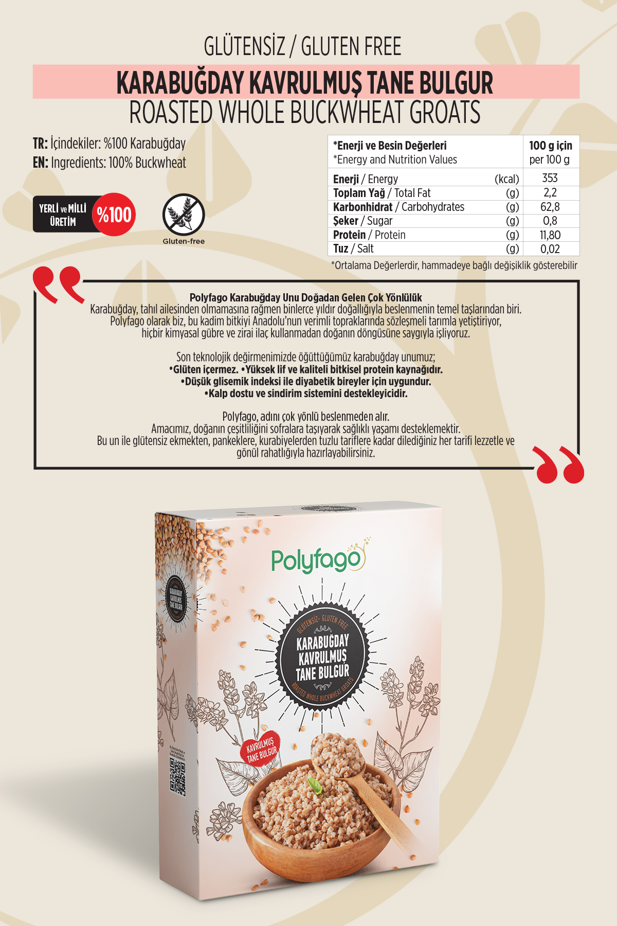 Polyfago Glutensiz Karabuğday Bulgur 500 gr 