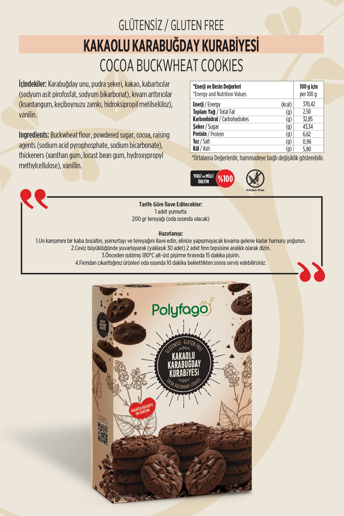 Polyfago Glutensiz Karabuğday Pandispanya Unu Karışımı 450 gr