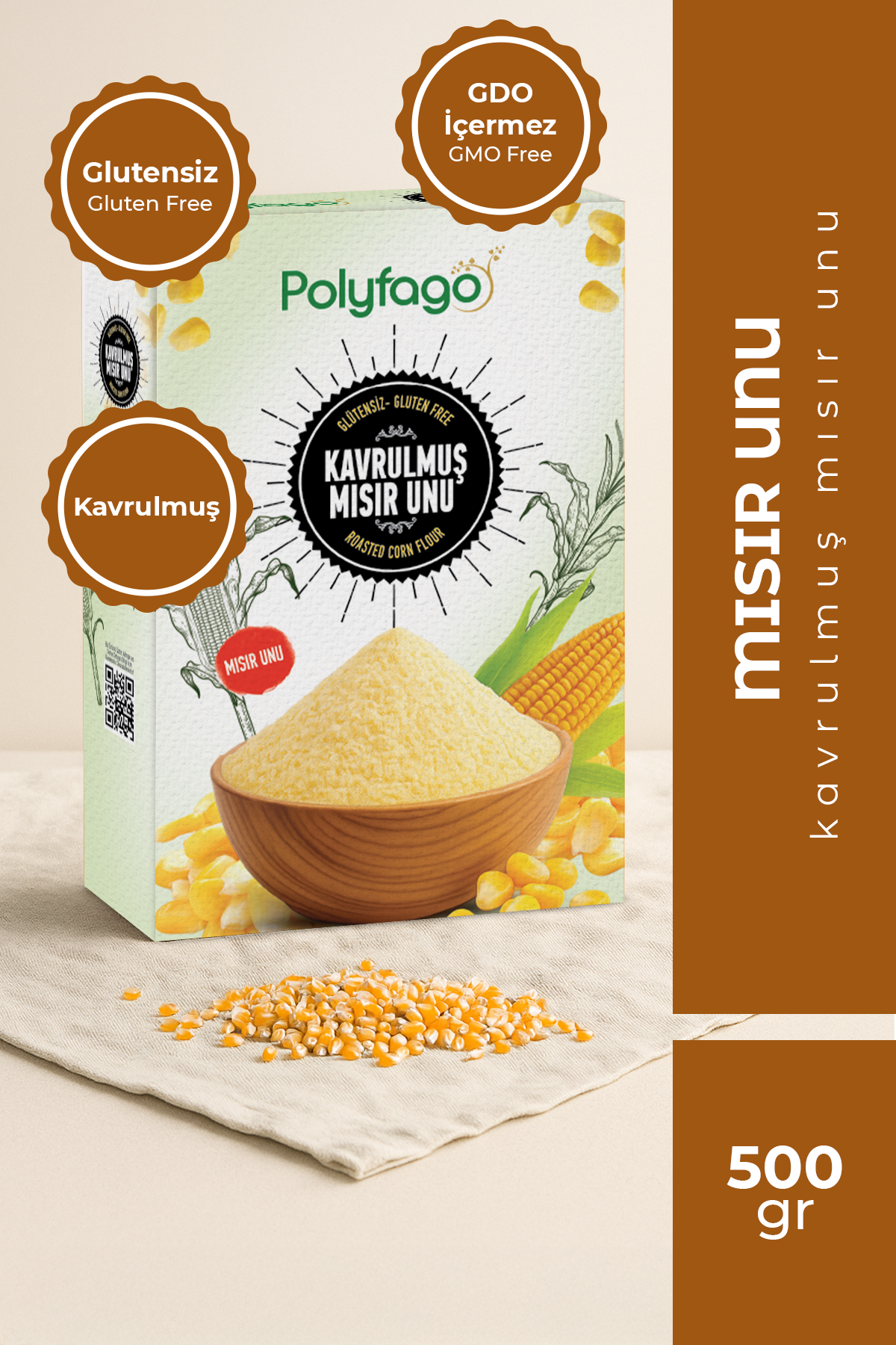 Polyfago Glutensiz Kavrulmuş Mısır Unu 500 gr