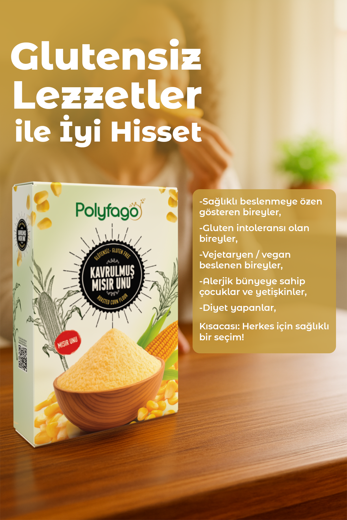 Polyfago Glutensiz Kavrulmuş Mısır Unu 500 gr