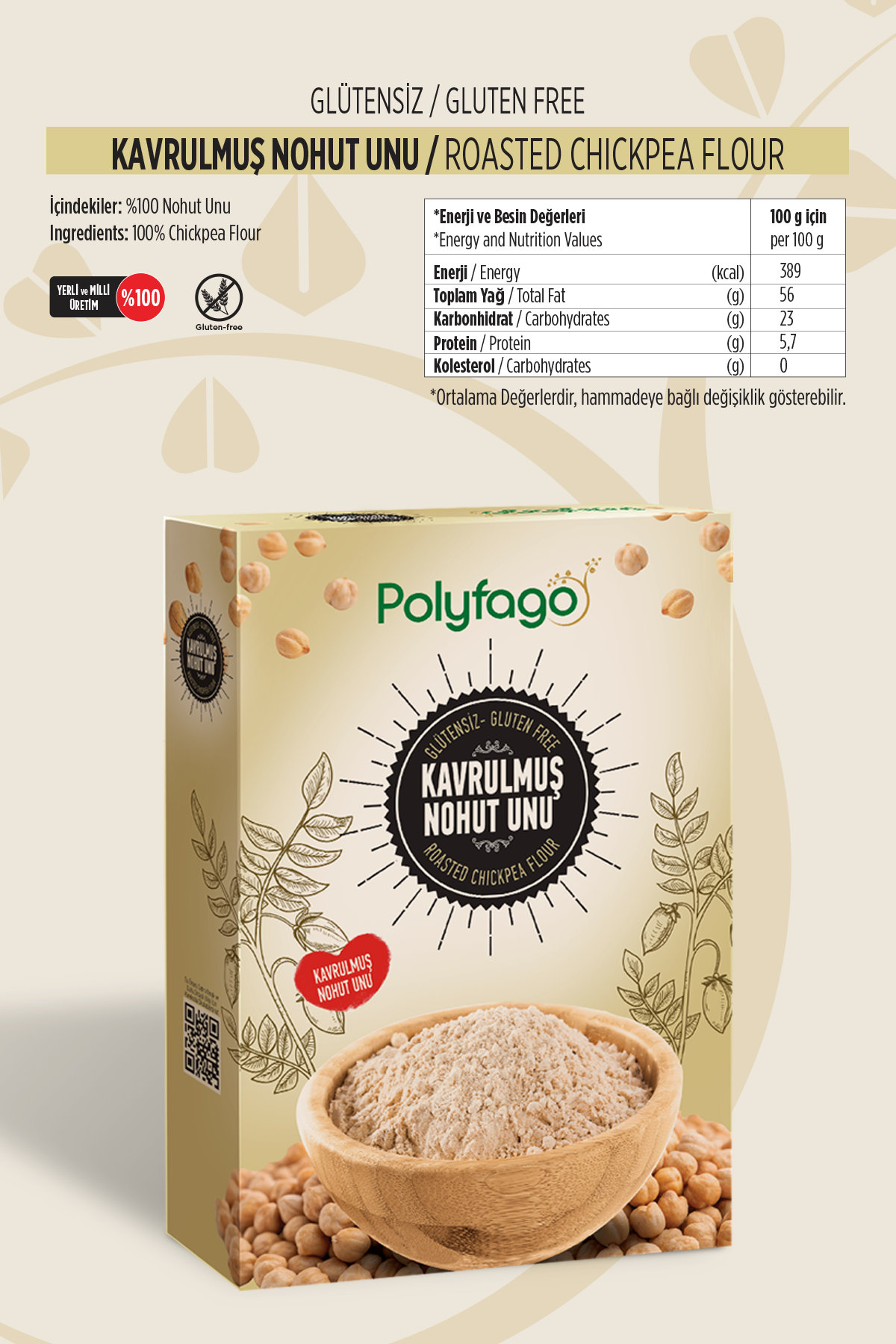 Polyfago Glutensiz Kavrulmuş Nohut Unu 500 gr