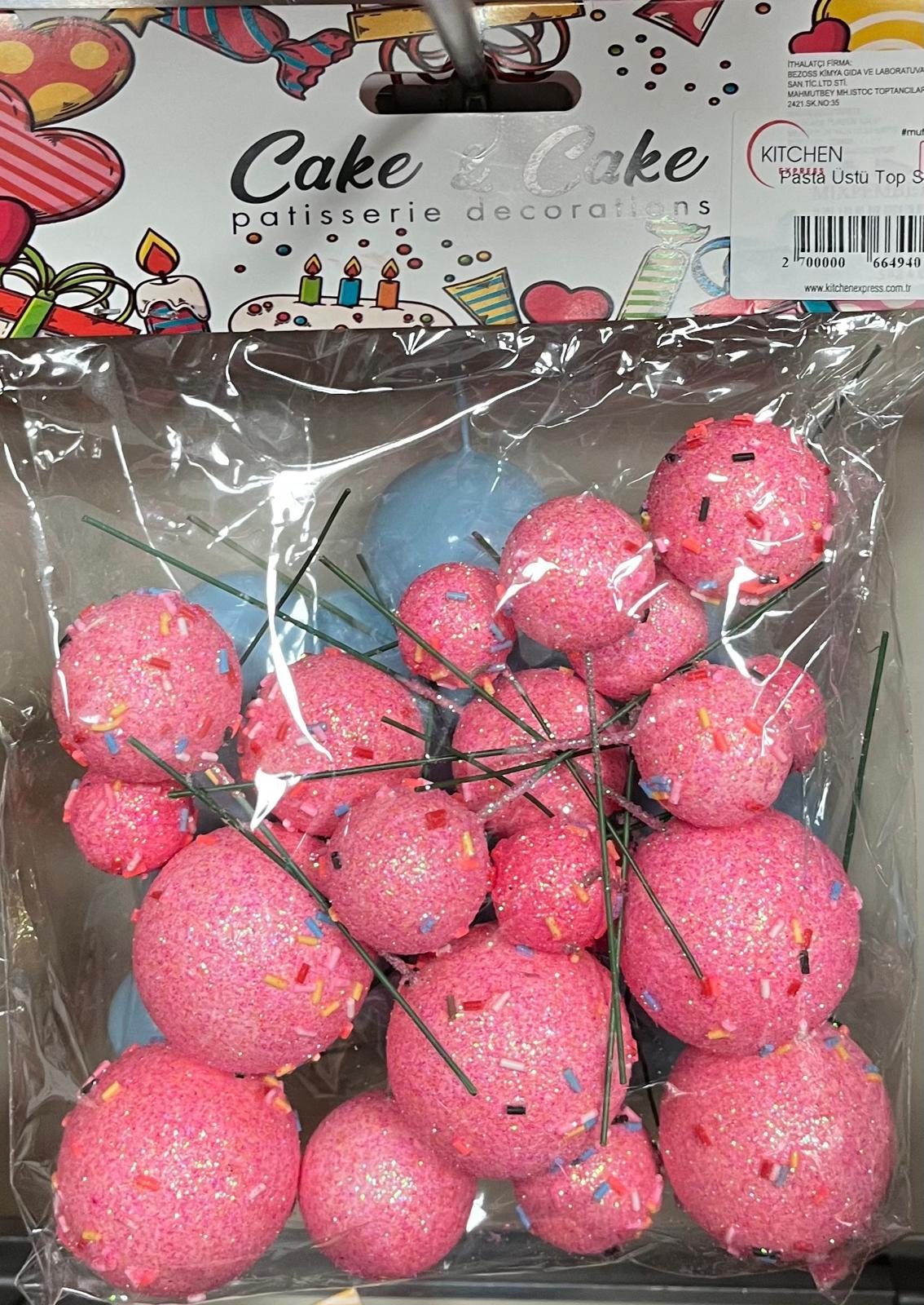 Top Şekilli Pasta Üstü Renkli Süs