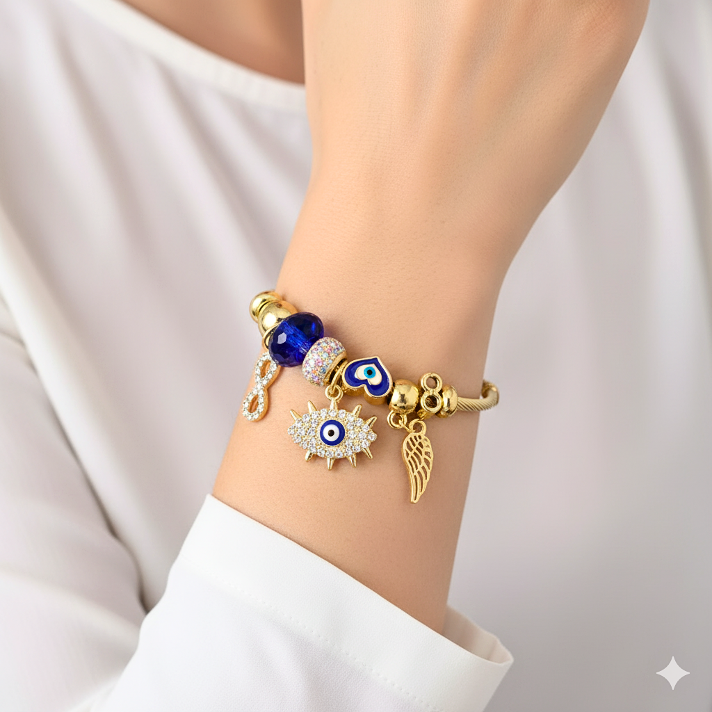 BRZ Collection Altın Nazar Boncuklu Charm Bileklik 