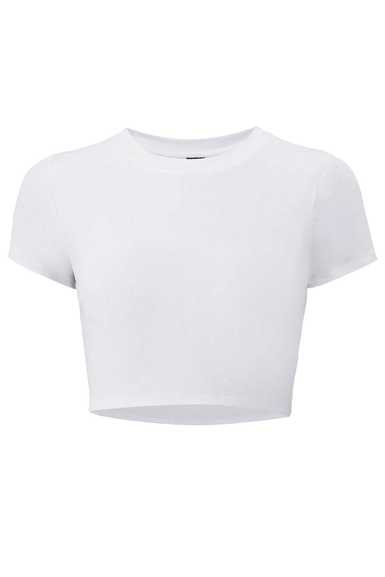 BRZ Collection Kadın Baskısız Basic Crop T-shirt Beyaz