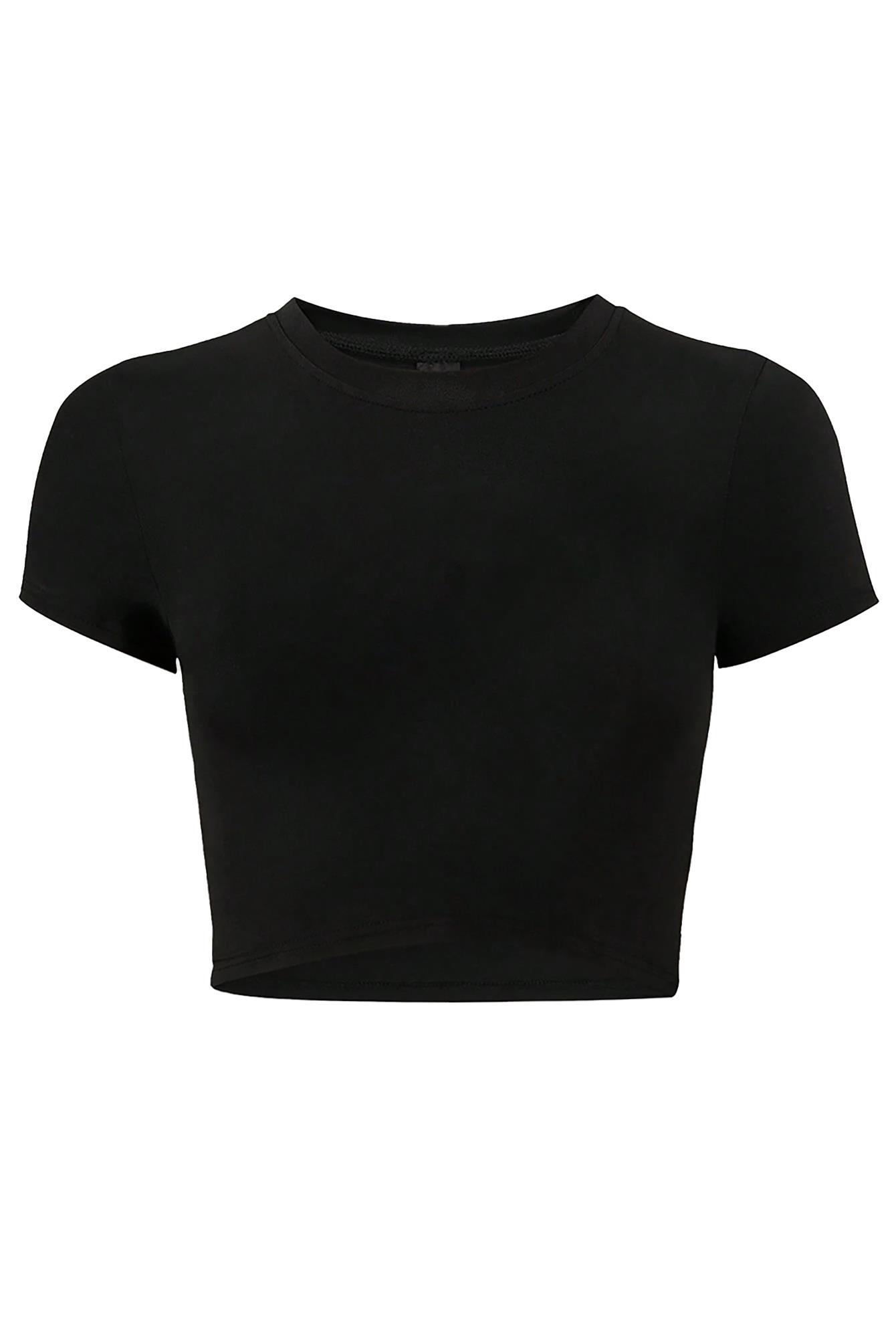 BRZ Collection Kadın Baskısız Basic Crop T-shirt Siyah