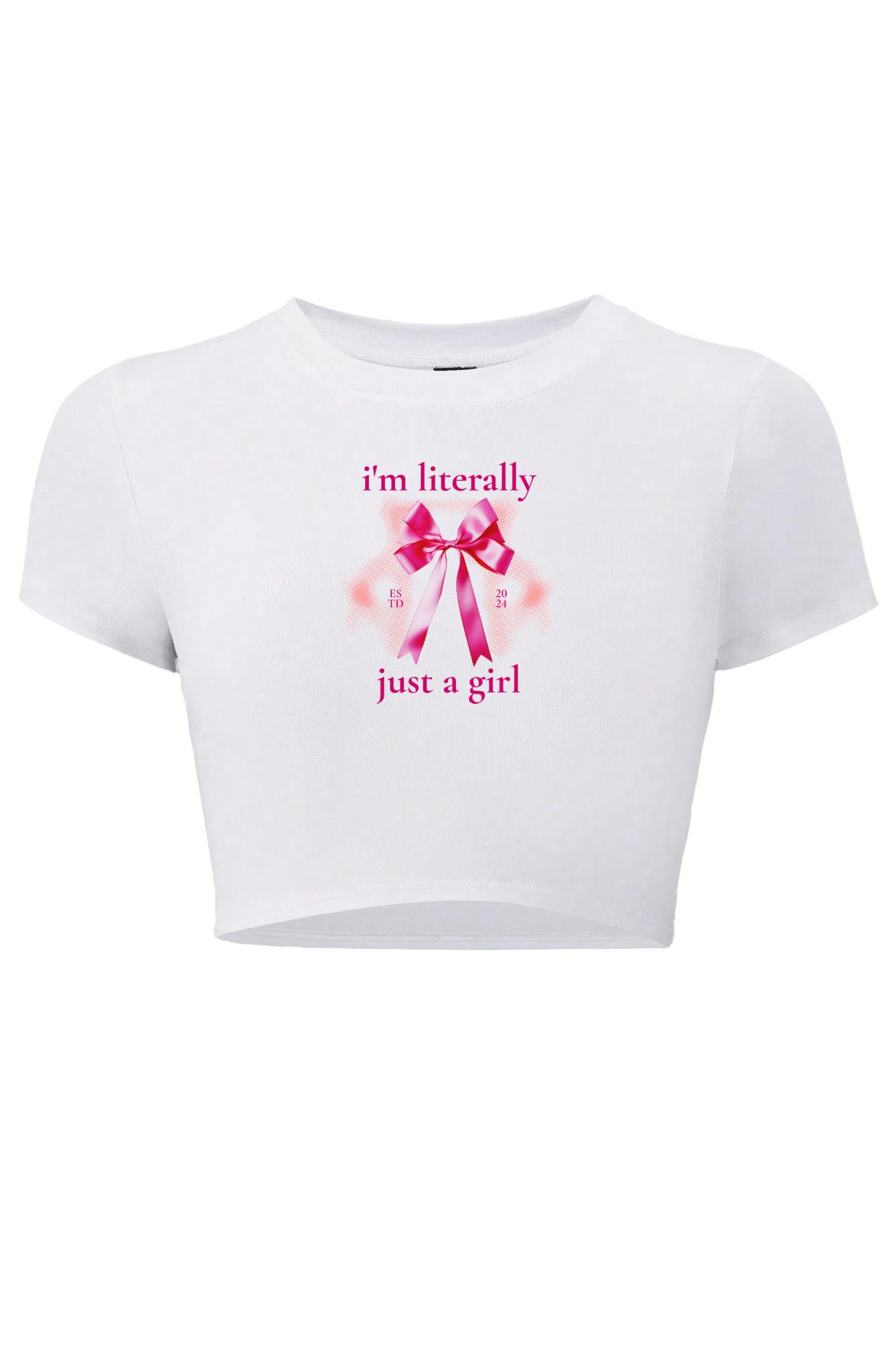 BRZ Collection Kadın I'm Literally Just a Girl Crop T-shirt Beyaz