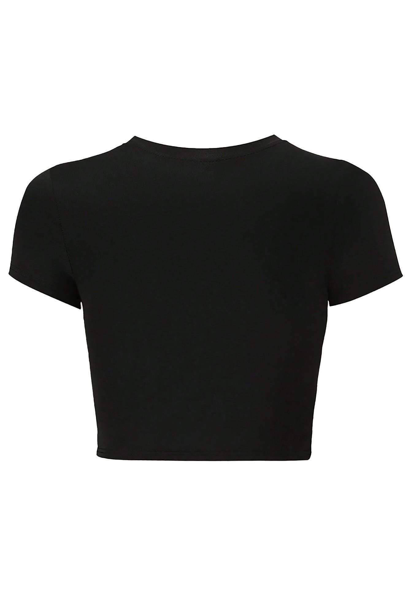 BRZ Collection Kadın Leopar Kurdele Crop T-shirt Siyah