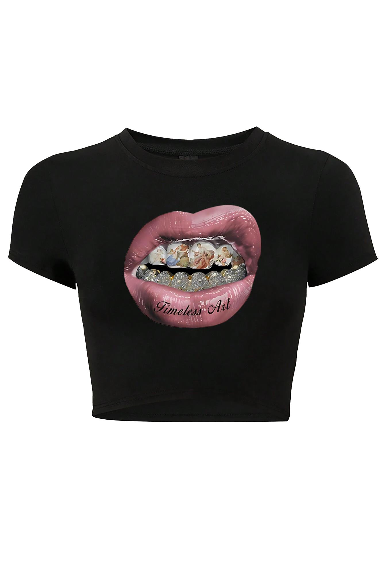 BRZ Collection Kadın Timeless Art Crop T-shirt Siyah