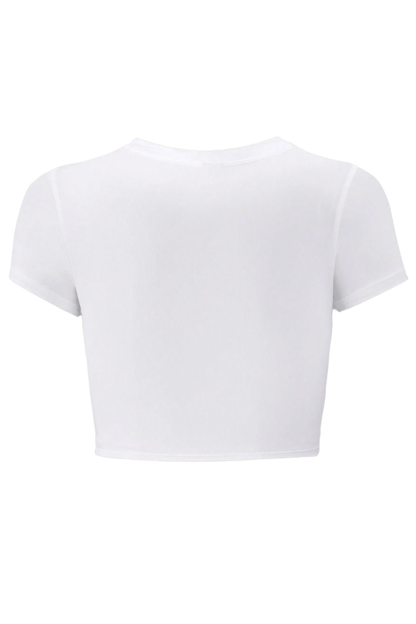 BRZ Collection Kadın White Dragon Kristal Taş Baskılı Crop T-shirt Beyaz