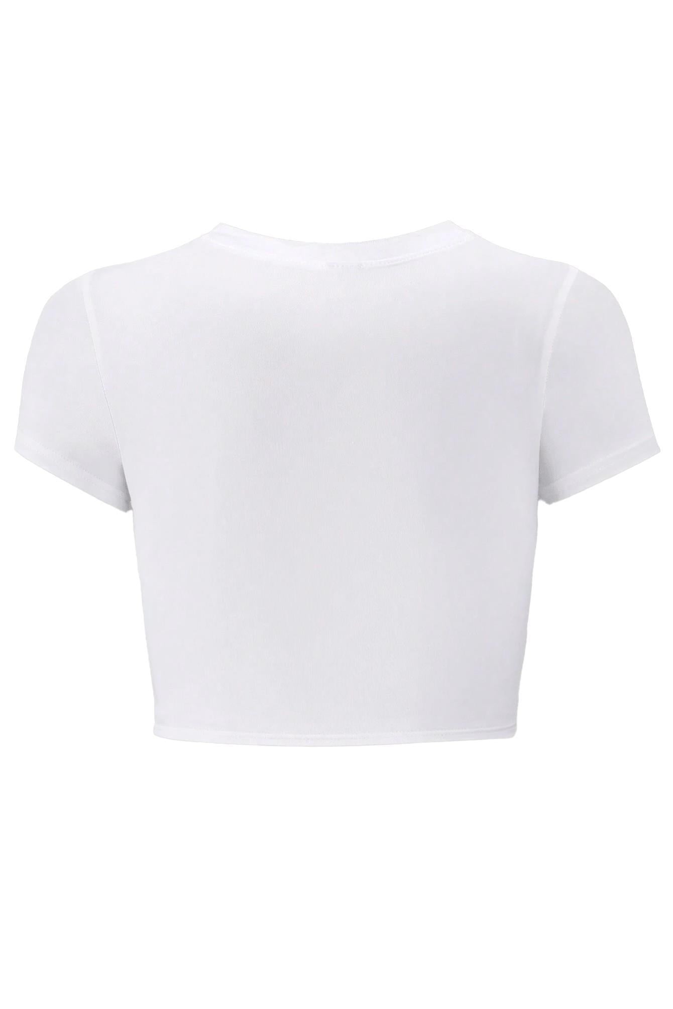 BRZ Collection Kadın White Dragon Kristal Taş Baskılı Crop T-shirt Beyaz