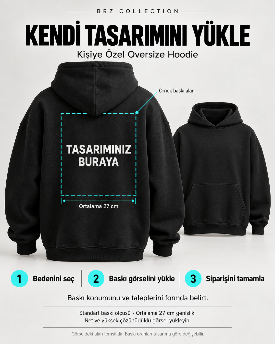 BRZ Collection Kişiye Özel Baskılı Unisex Oversize Hoodie