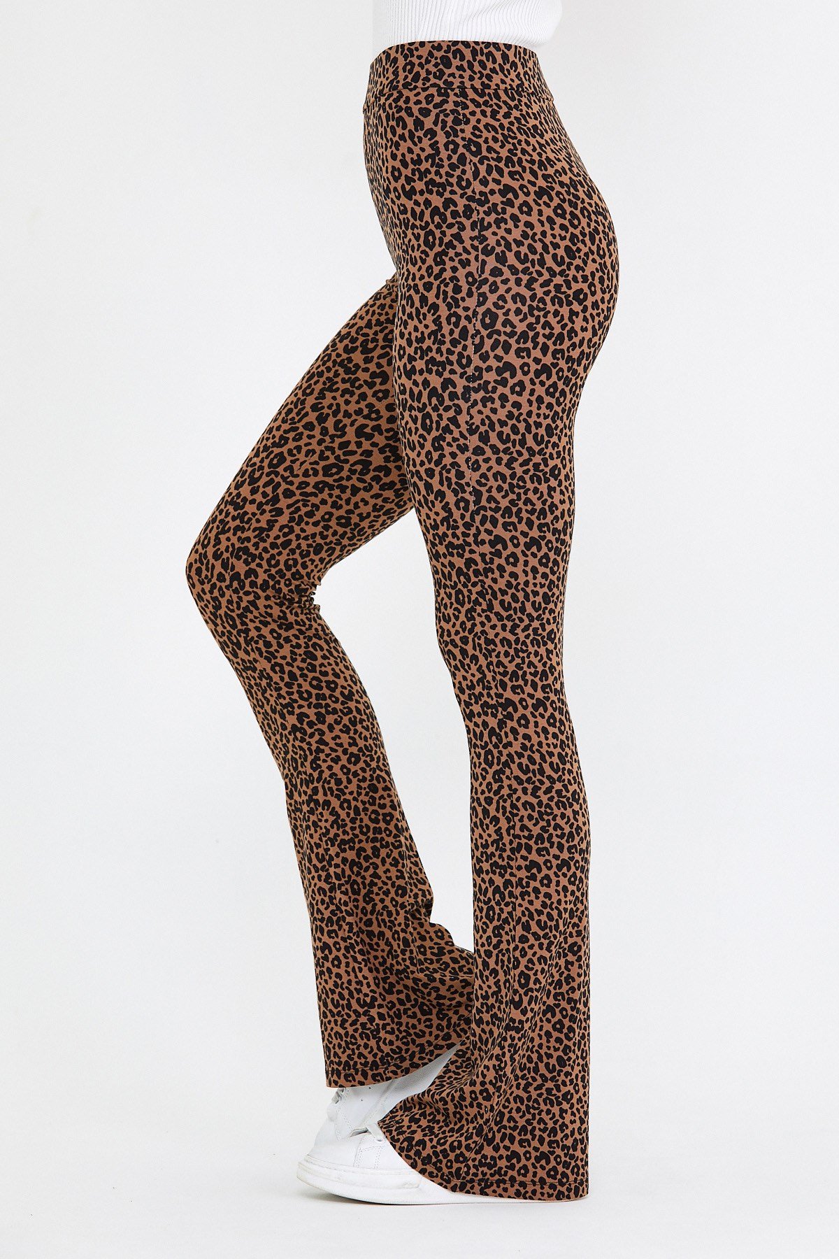 BRZ Collection Leopar Desenli İspanyol Paça Kadın Pantolon