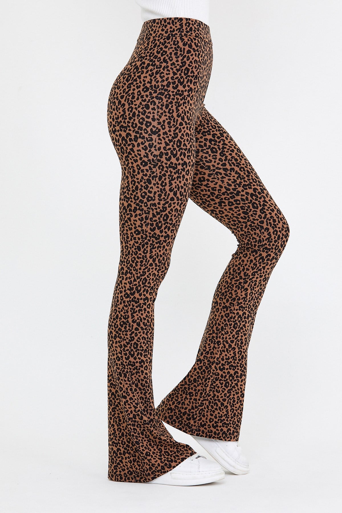 BRZ Collection Leopar Desenli İspanyol Paça Kadın Pantolon