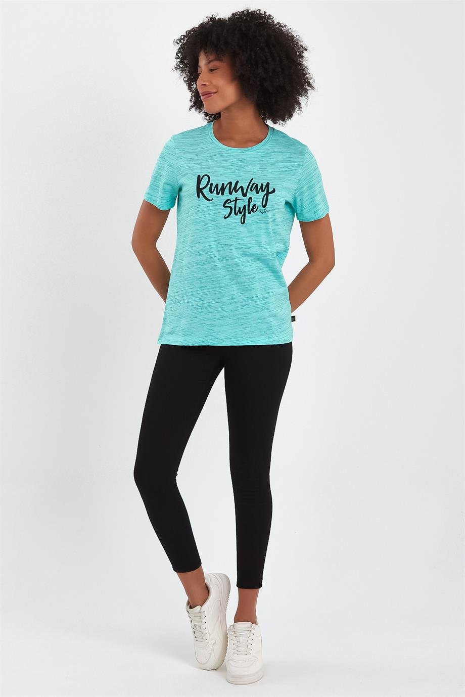 BRZ Collection Mavi Renk Siyah  Kırçıllı Kadın Kısa Kollu T-shirt